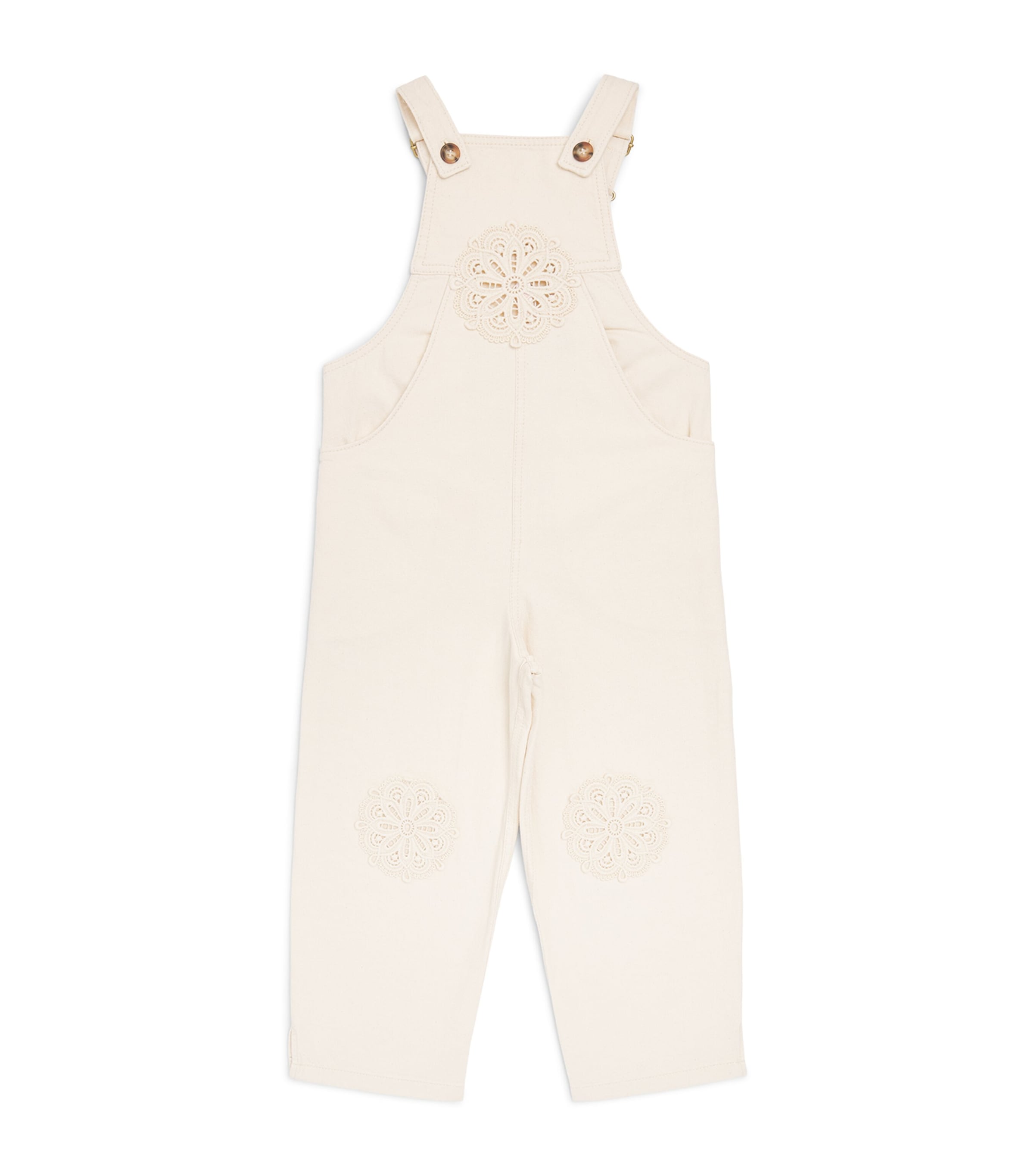 Zimmermann Kids Cotton Aster Dungarees (2-12 Years) Ecru Image 1