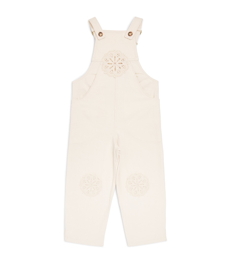 Zimmermann Kids Cotton Aster Dungarees (2-12 Years) Ecru Image 1
