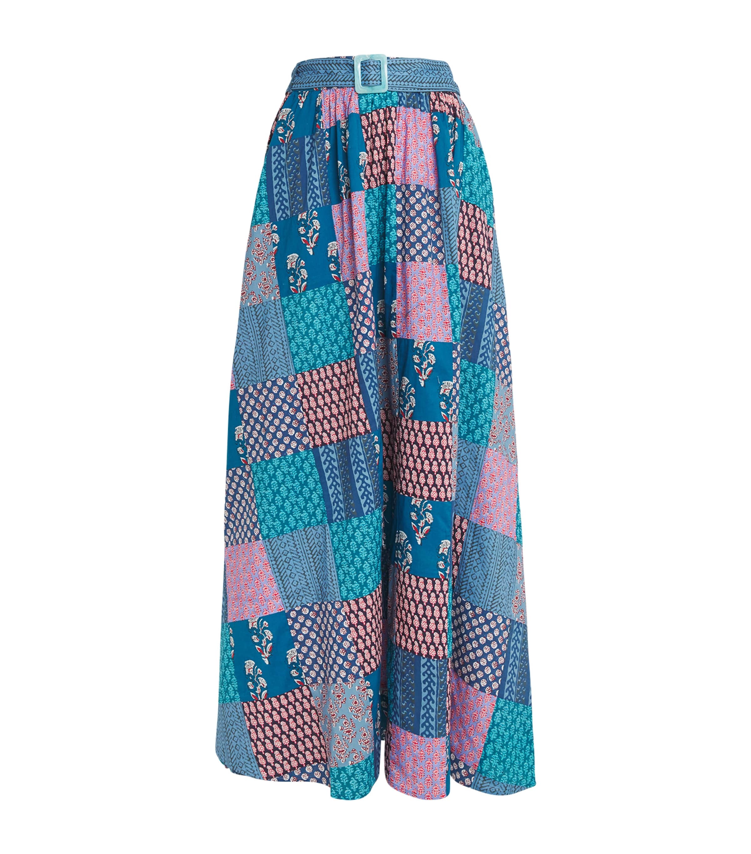 Boteh Cotton Patchwork Cedella Maxi Skirt In Blue