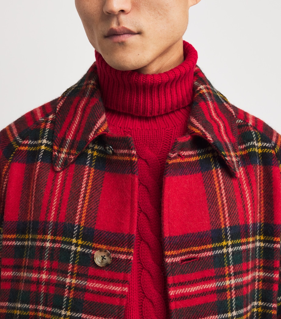 Wool Tweed Plaid Balmacaan Coat RED Image 6