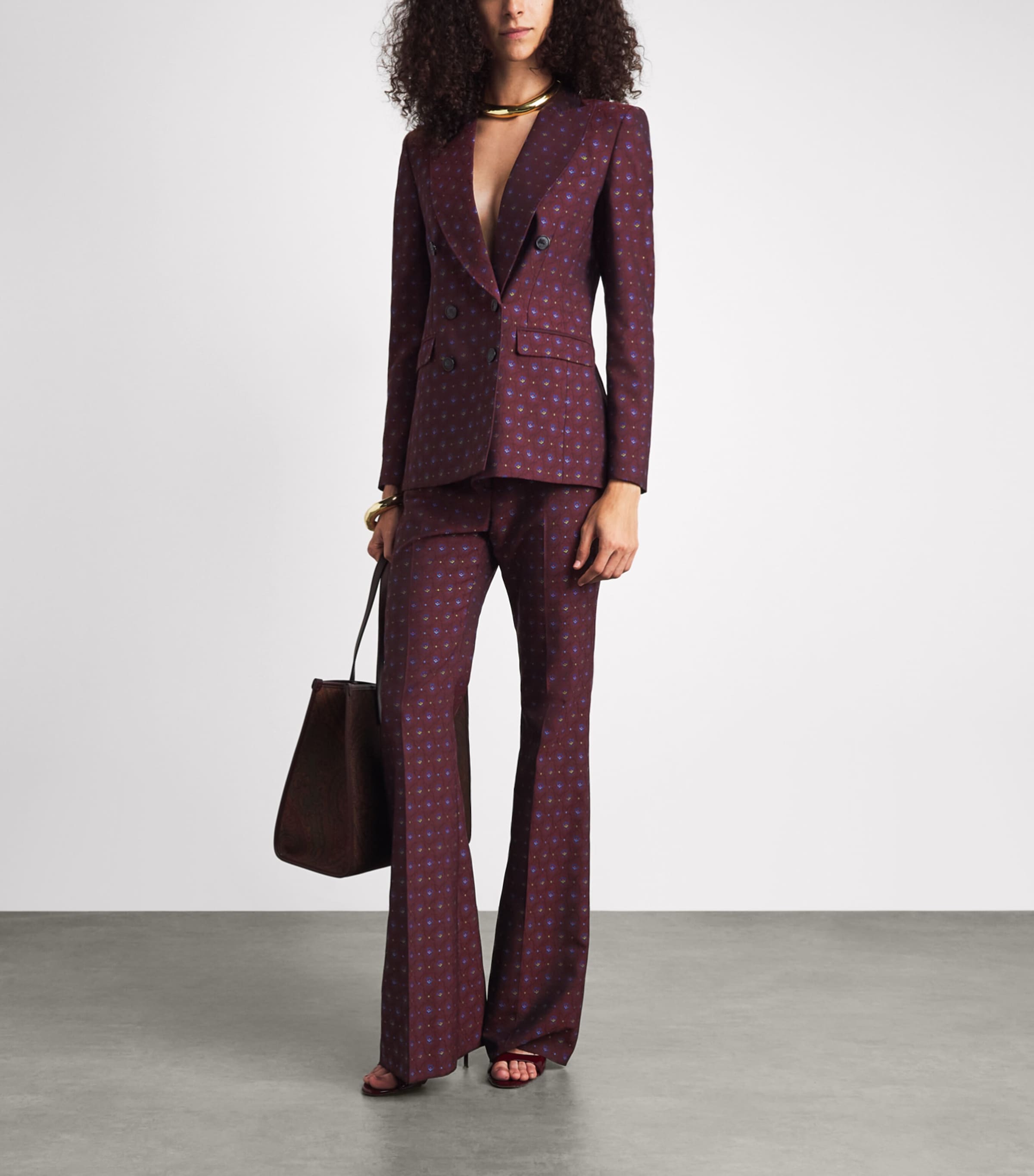Etro Womens Wool-Cotton Floral Flared Trousers Burgundy Image 2