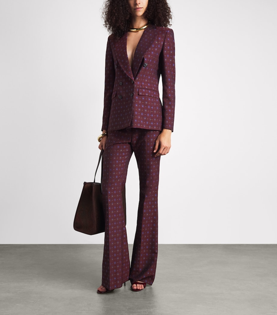 Etro Womens Wool-Cotton Floral Flared Trousers Burgundy Image 2
