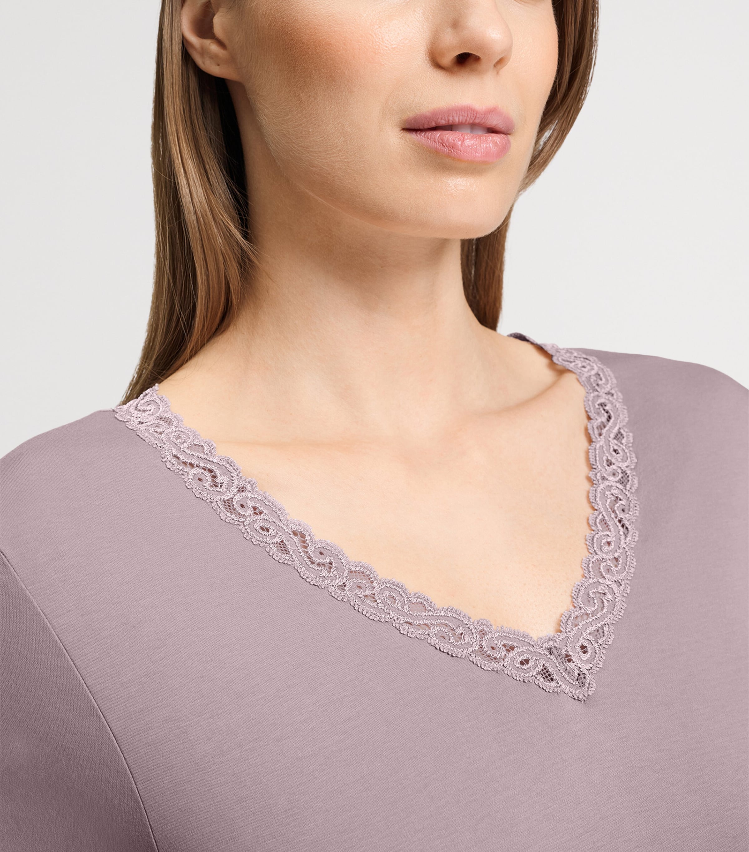Hanro Womens Lace-Trim Moments Nightdress Stormy Rose Image 5