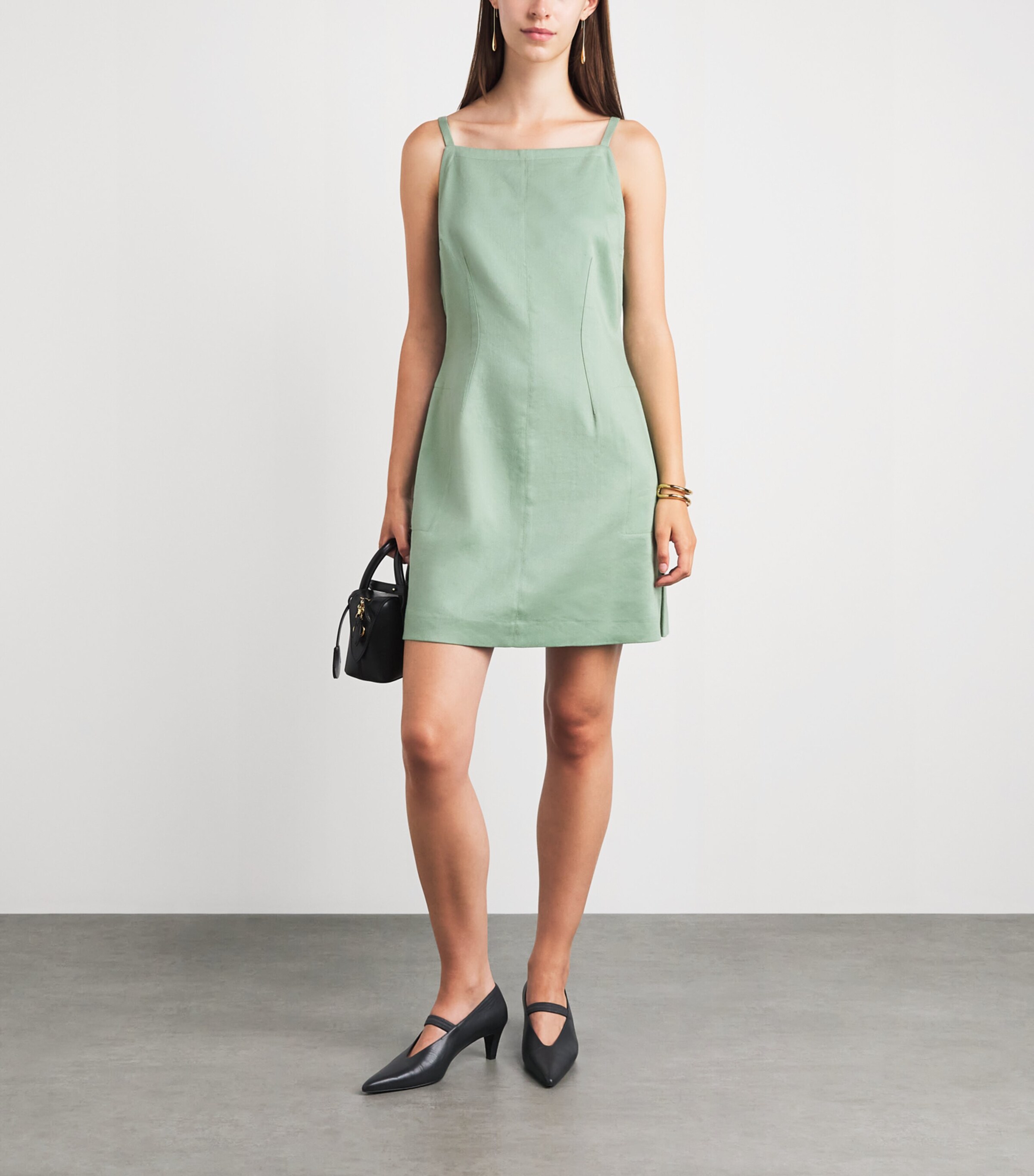 Theory Womens Linen-Blend Apron Mini Dress Delicate Green Image 2