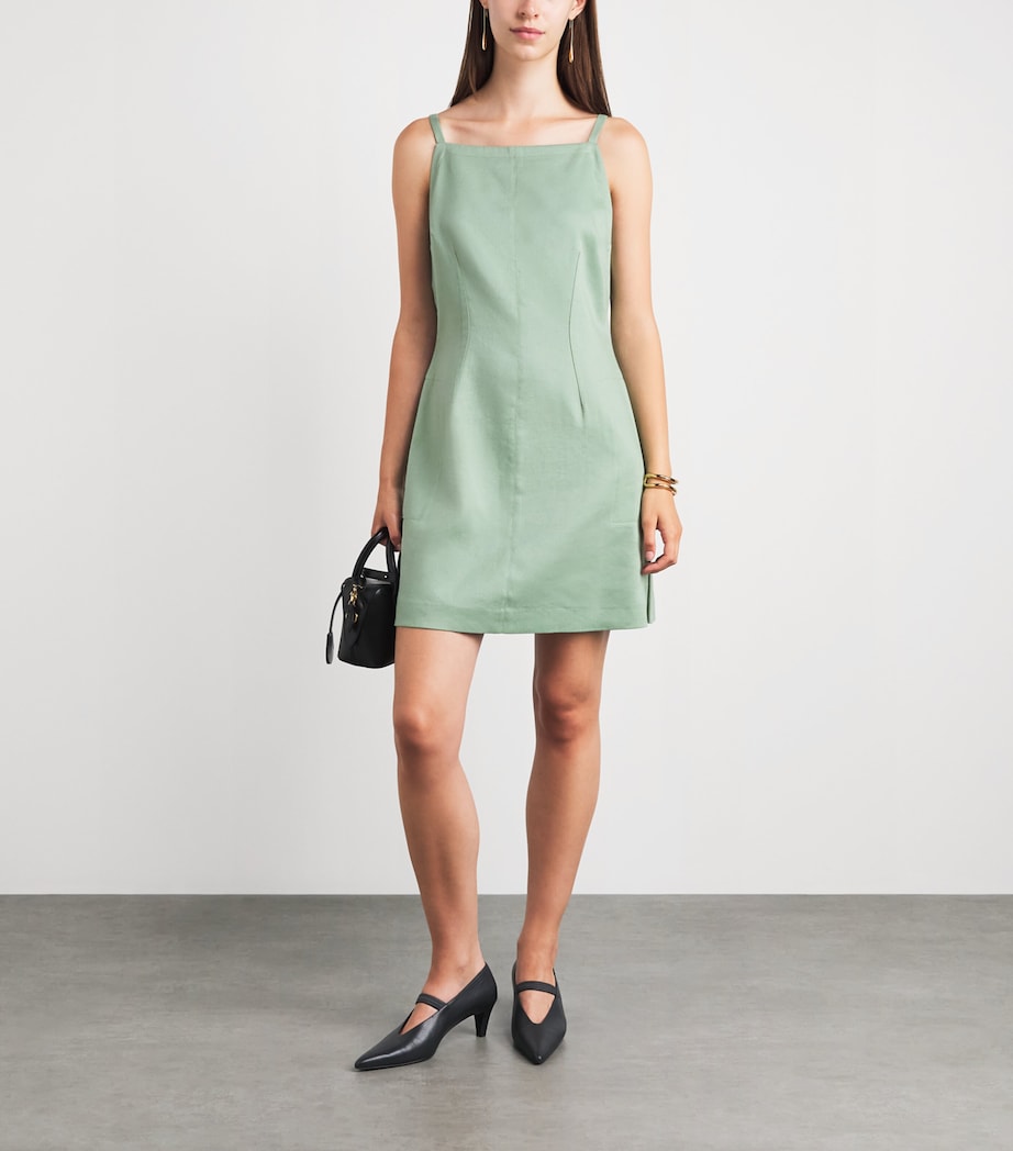 Theory Womens Linen-Blend Apron Mini Dress Delicate Green Image 2