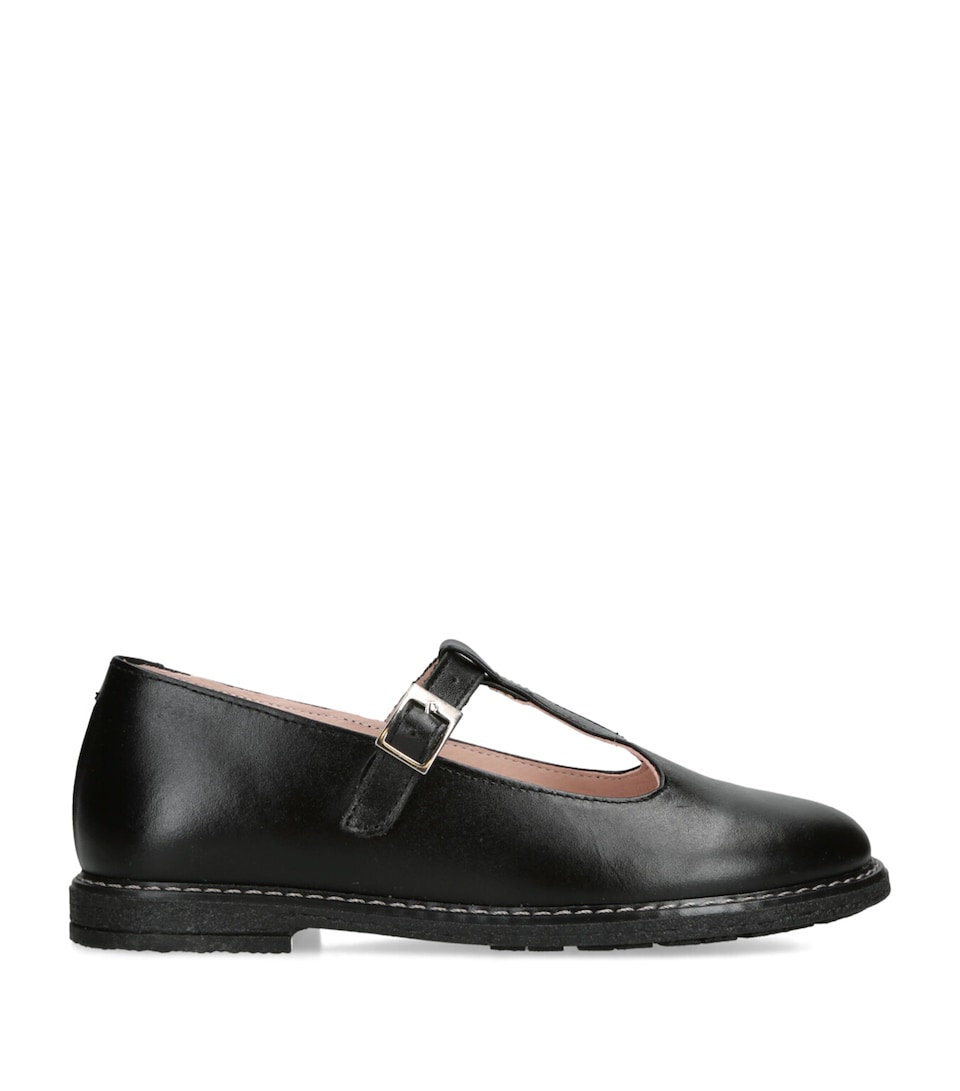 papouelli Leather Martha School Shoes Black
