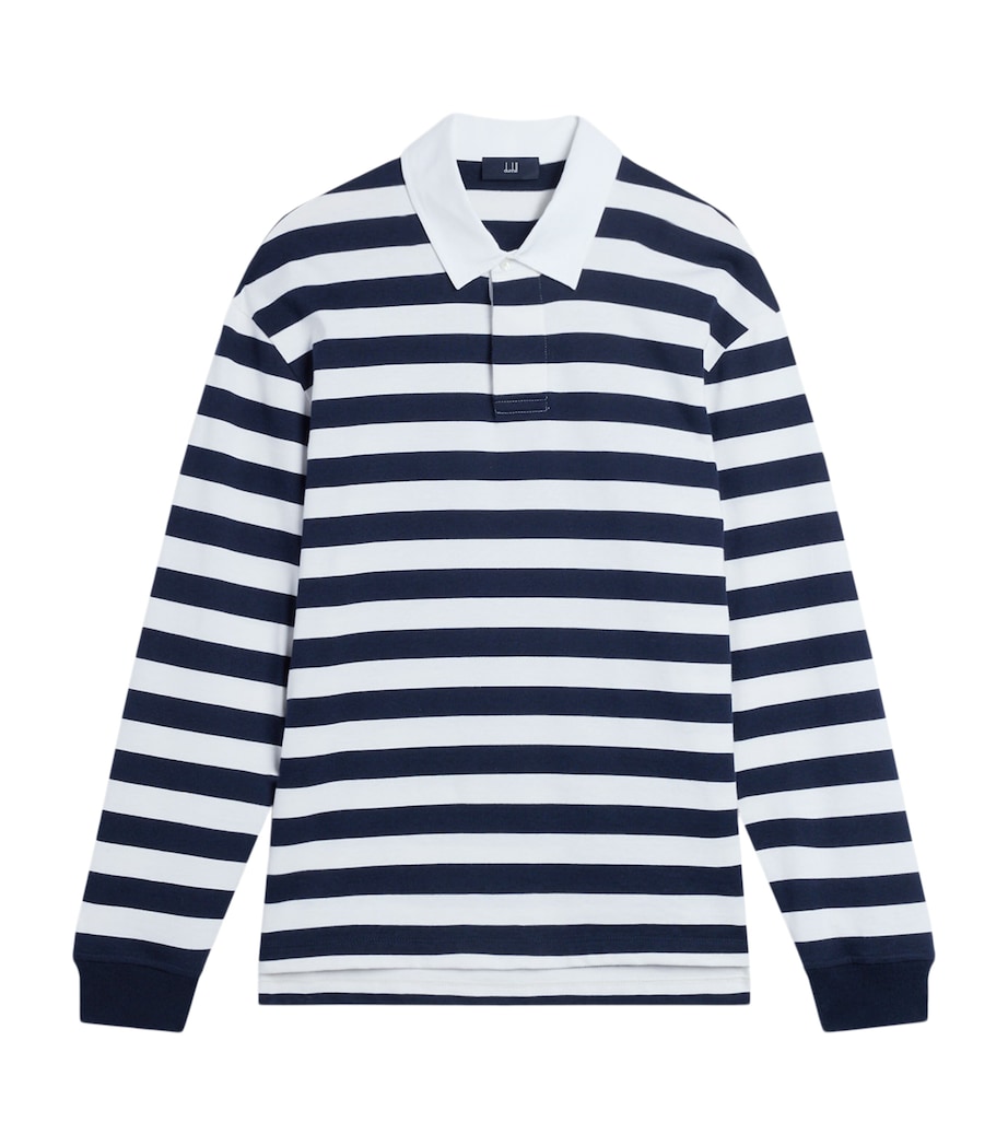 Dunhill Mens Cotton-Cashmere Stripe Polo Shirt Navy Image 1