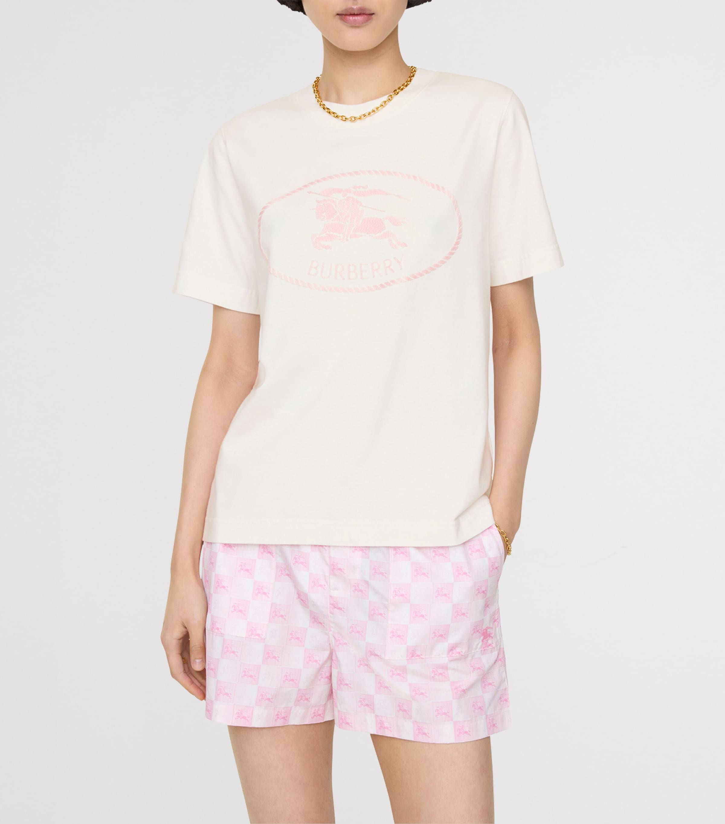 Burberry Womens Cotton EKD Stamp T-Shirt Chalk / Pink Image 2