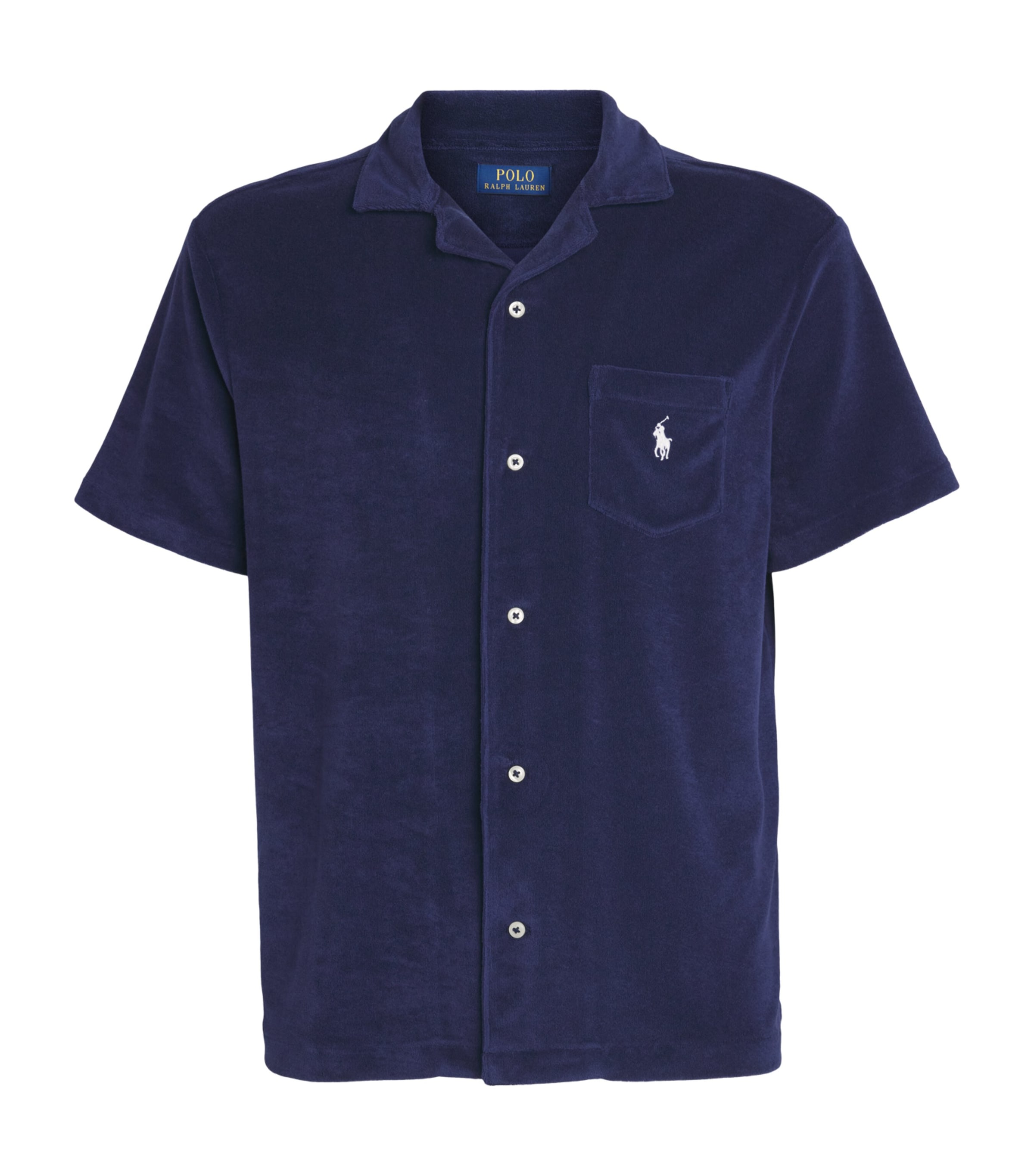 Polo Ralph Lauren Mens Cotton-Blend Terry Short-Sleeve Slim Shirt Newport Navy Image 1