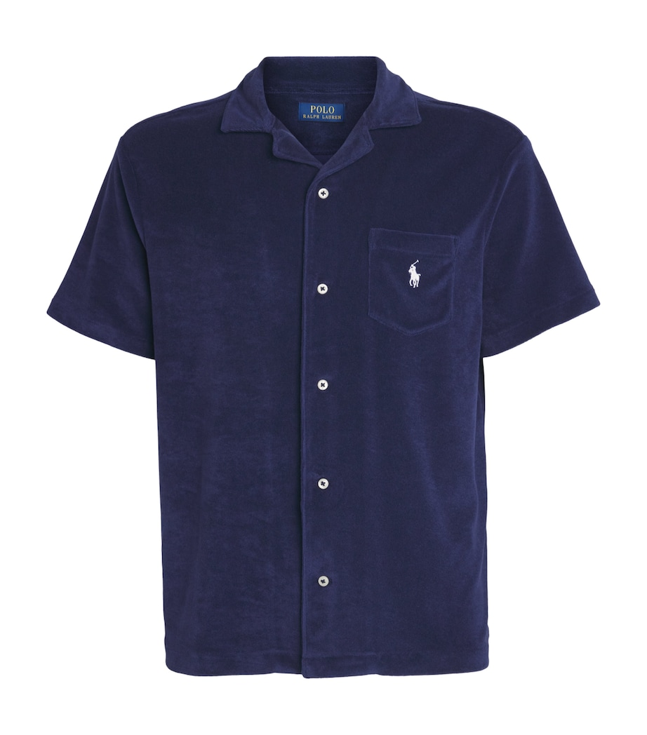 Polo Ralph Lauren Mens Cotton-Blend Terry Short-Sleeve Slim Shirt Newport Navy Image 1