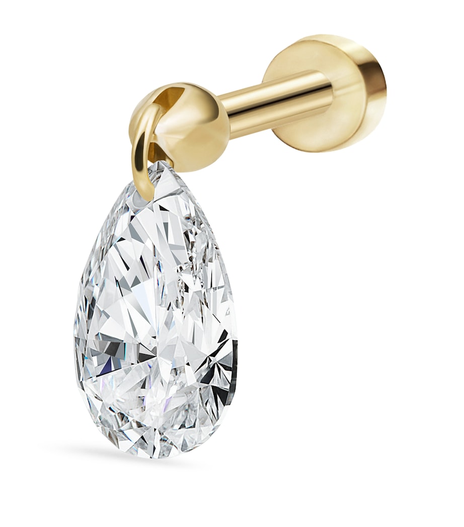 Yellow Gold Floating Pear Diamond Charm Threaded Stud Earring (6mm) YELLOW GOLD Image 5