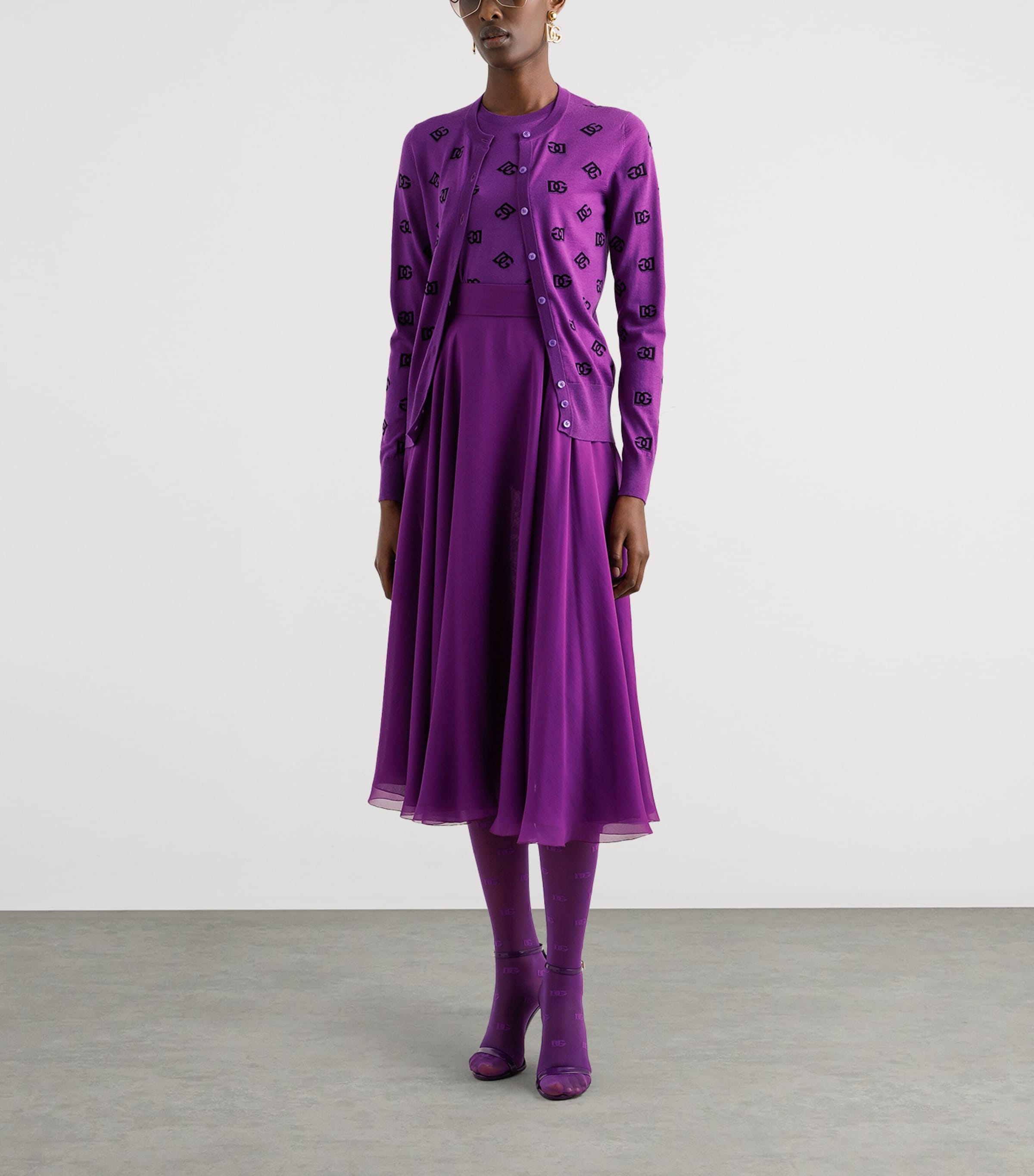 Silk Chiffon Midi Skirt F0571-PURPLE Image 4