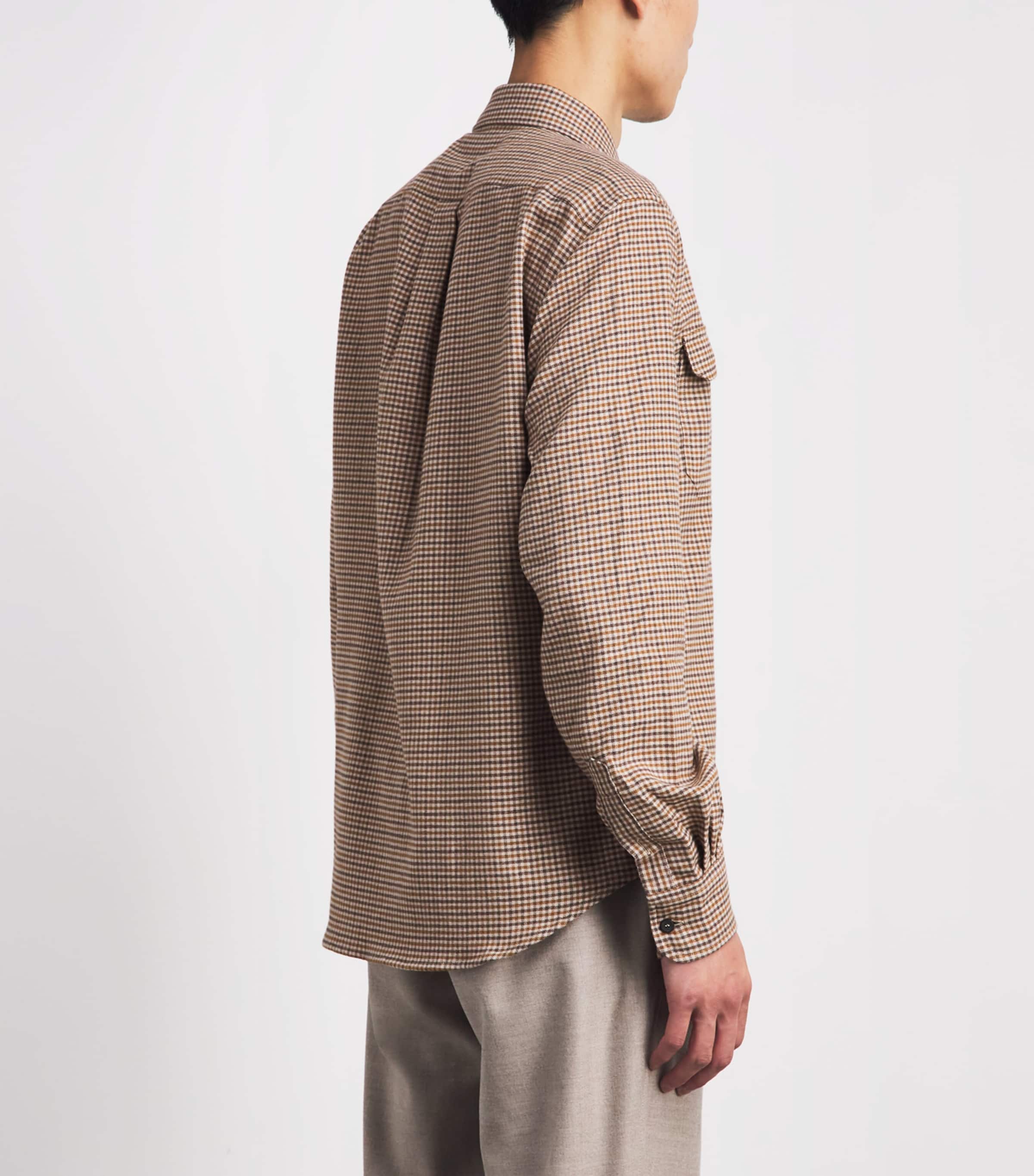 Sease Mens Brushed Cotton Flannel Military Shirt Brown Beige Image 5