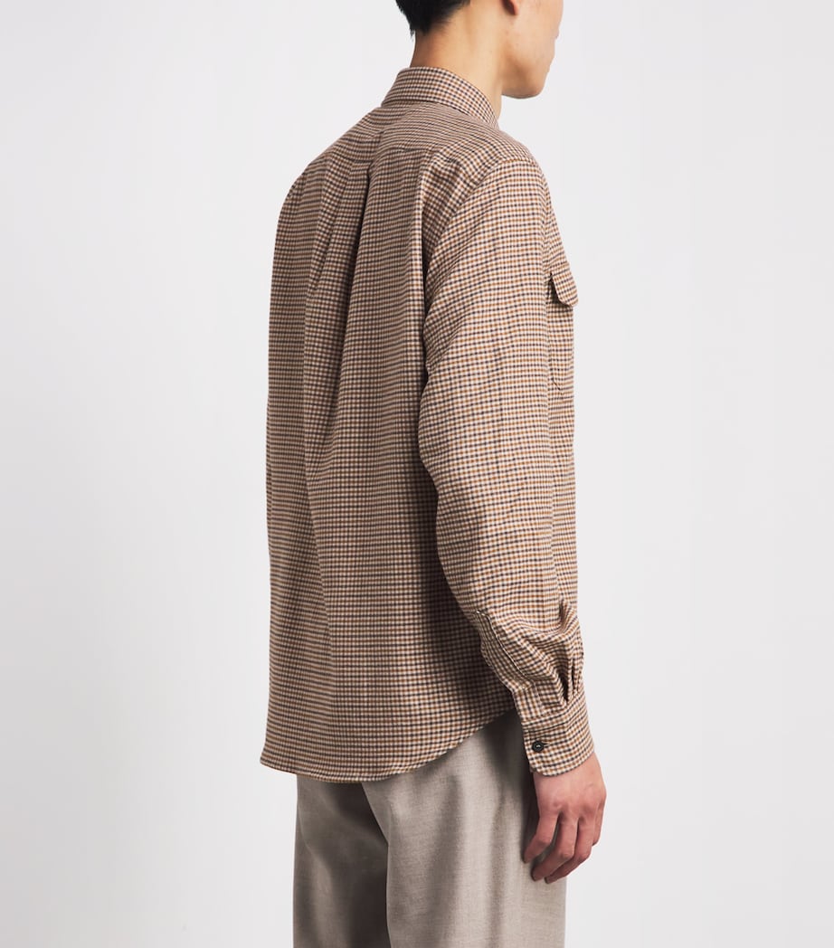 Sease Mens Brushed Cotton Flannel Military Shirt Brown Beige Image 5
