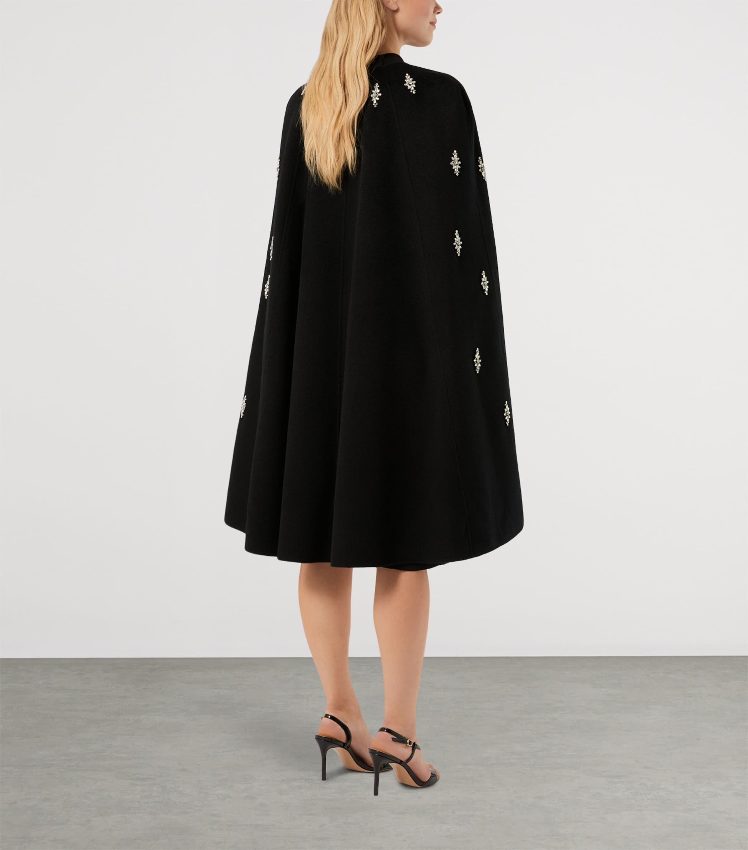 Marina Rinaldi Womens Virgin Wool Embellished Cape Coat Black Image 4