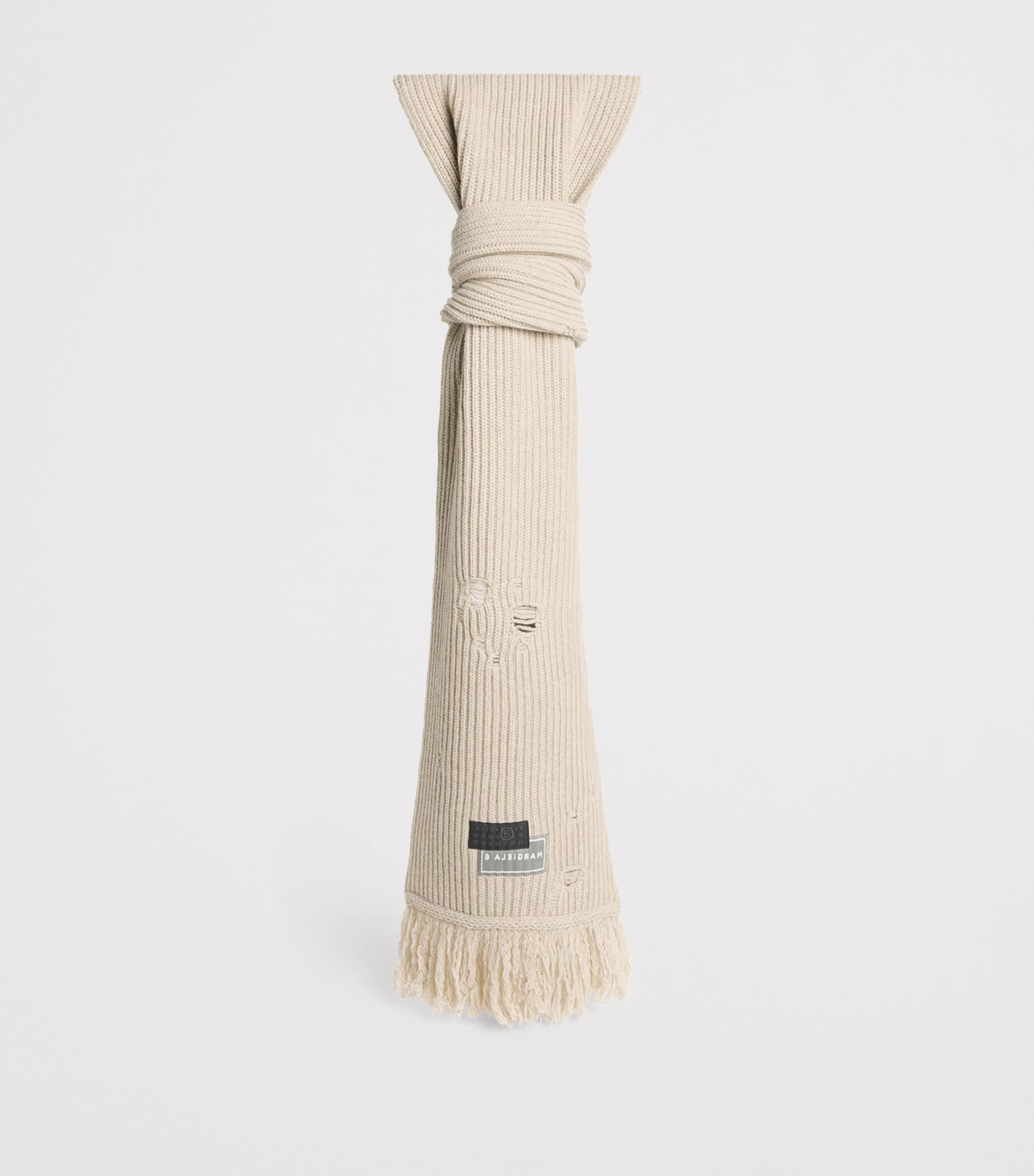 【関税込み】Scarf - MM6 Maison Margiela - Wool - Beige MM6 Maison Margiela Ribbed Scarf - Beige | Garmentory