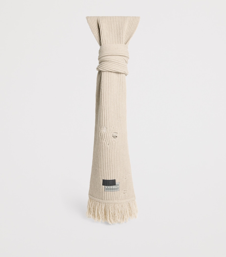 MM6 Maison Margiela Wool-Blend Distressed Scarf Beige Melange Image 3