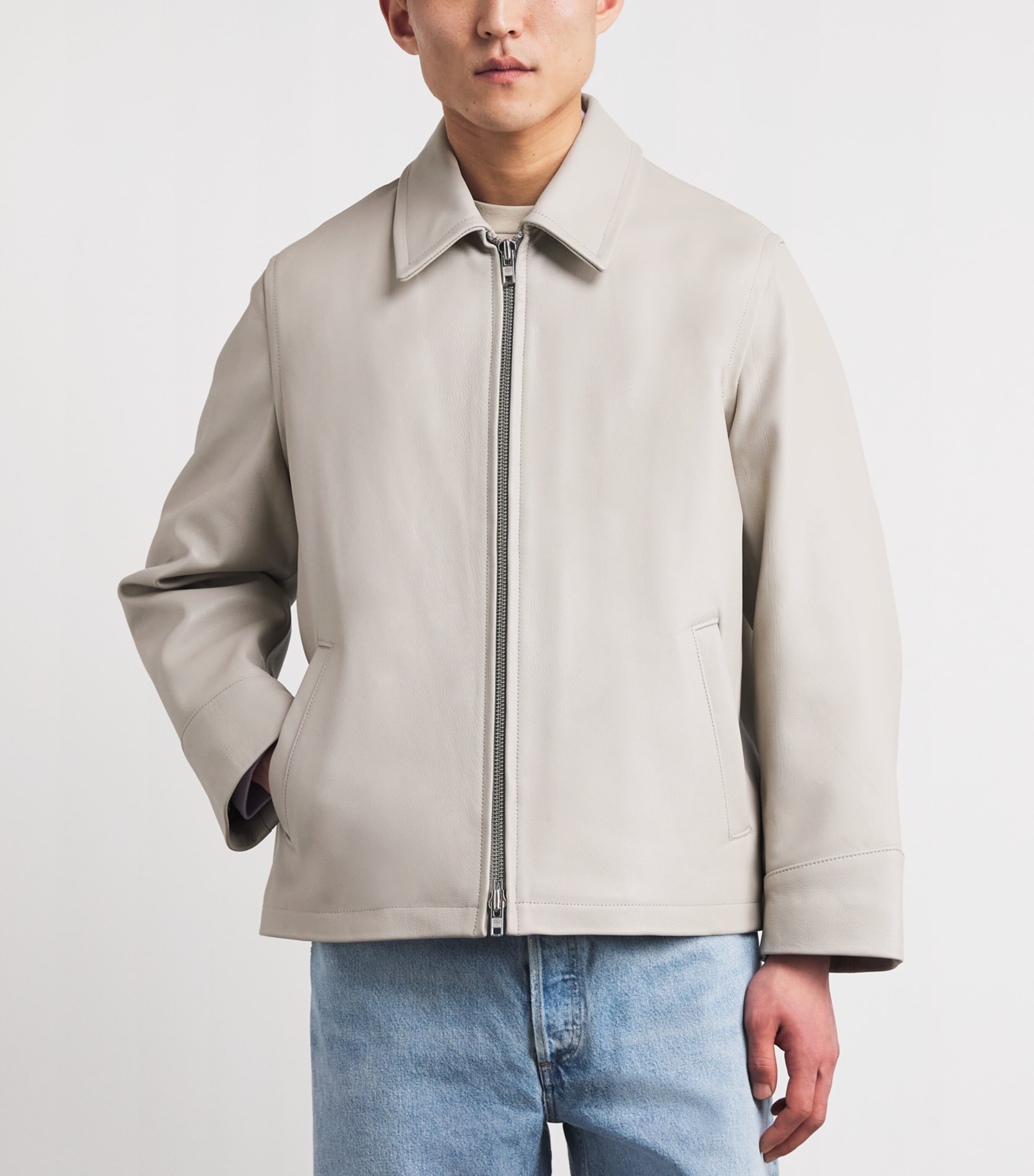 AGOLDE Mens Chadwick Leather Jacket Bone (lt Sand) Image 4