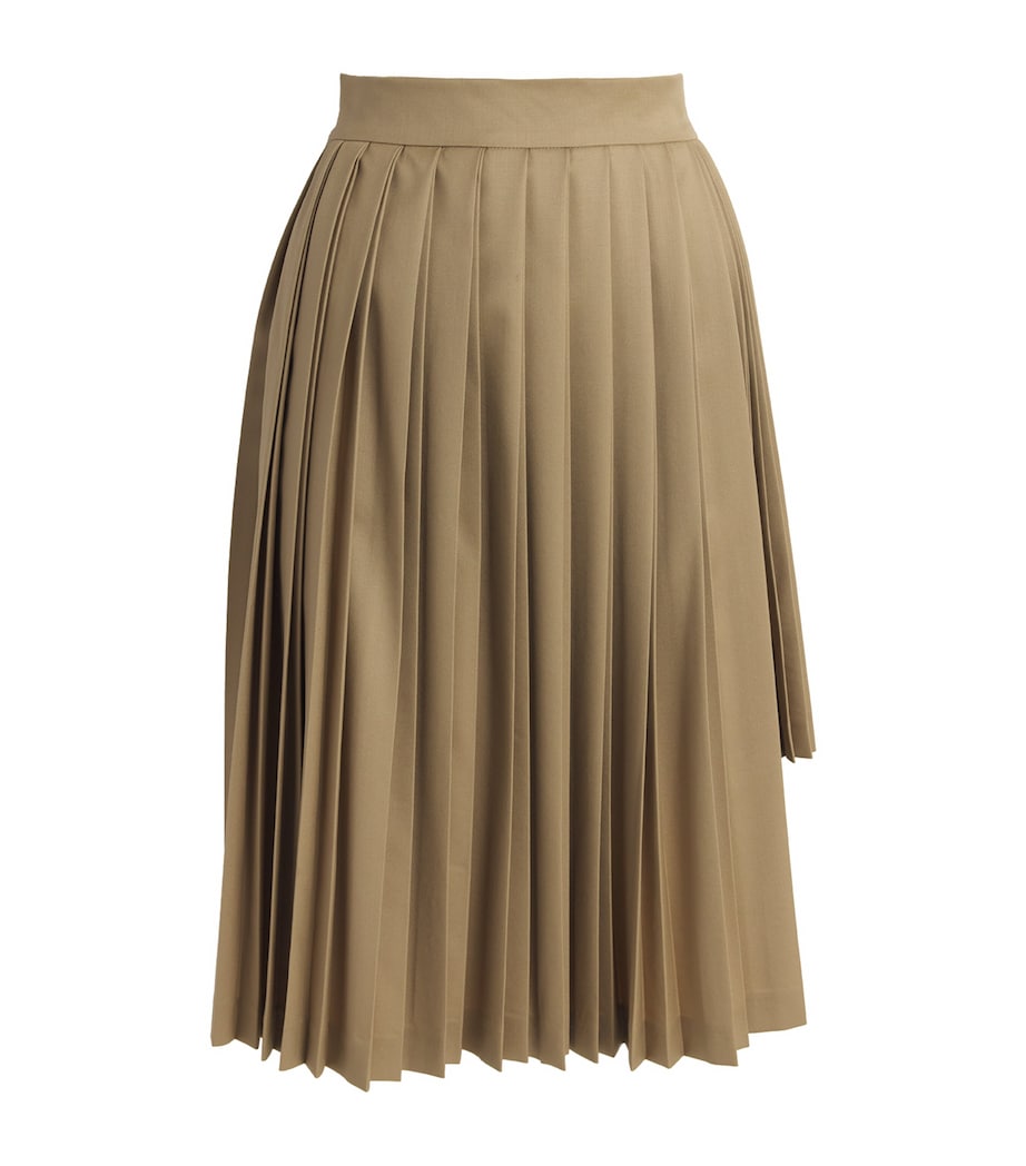 Laura Pitharas Womens Virgin Wool Pleated Midi Skirt Khaki Image 1