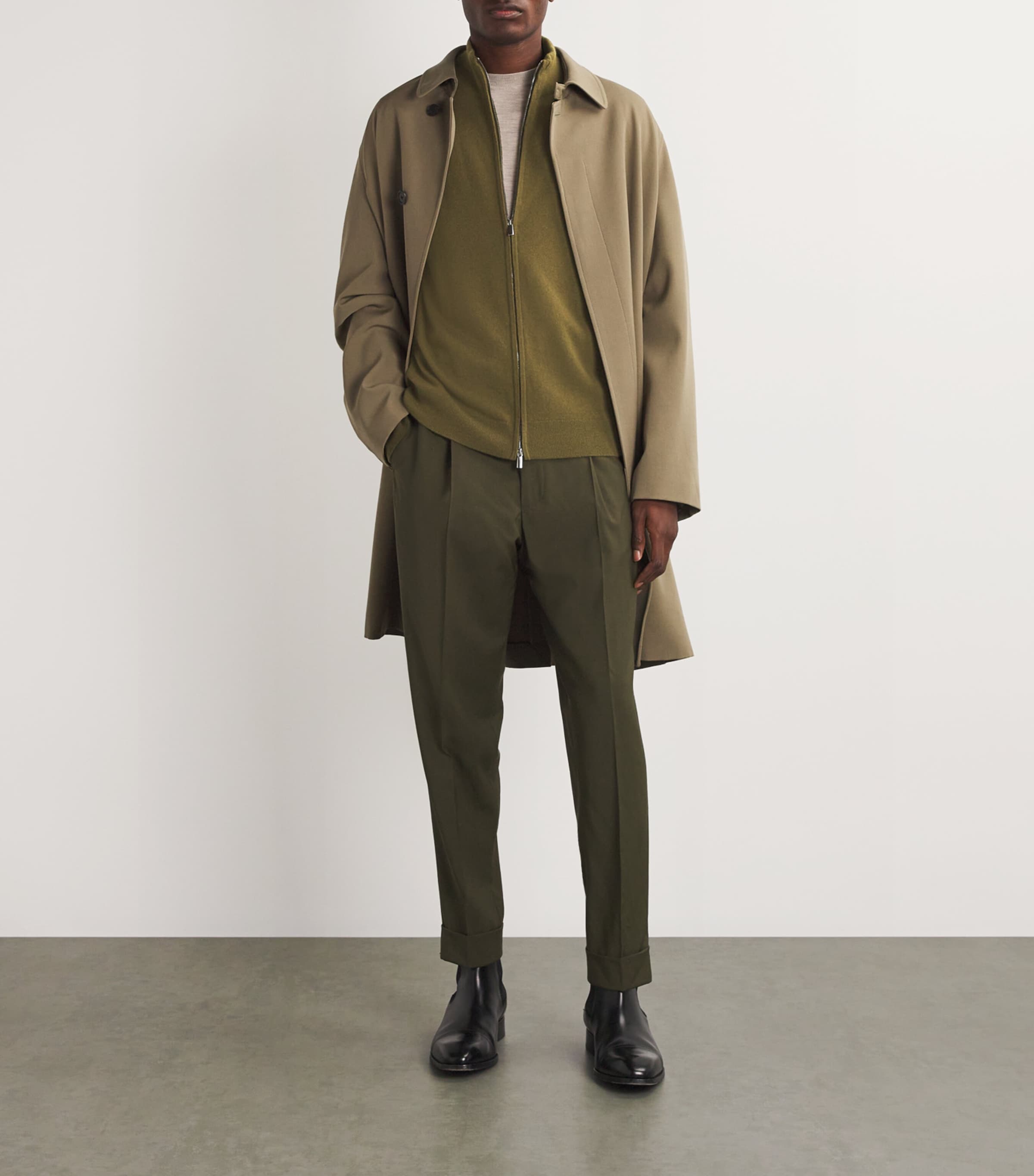 Cashmere Zip-Up Sweater OLIVE Image 2