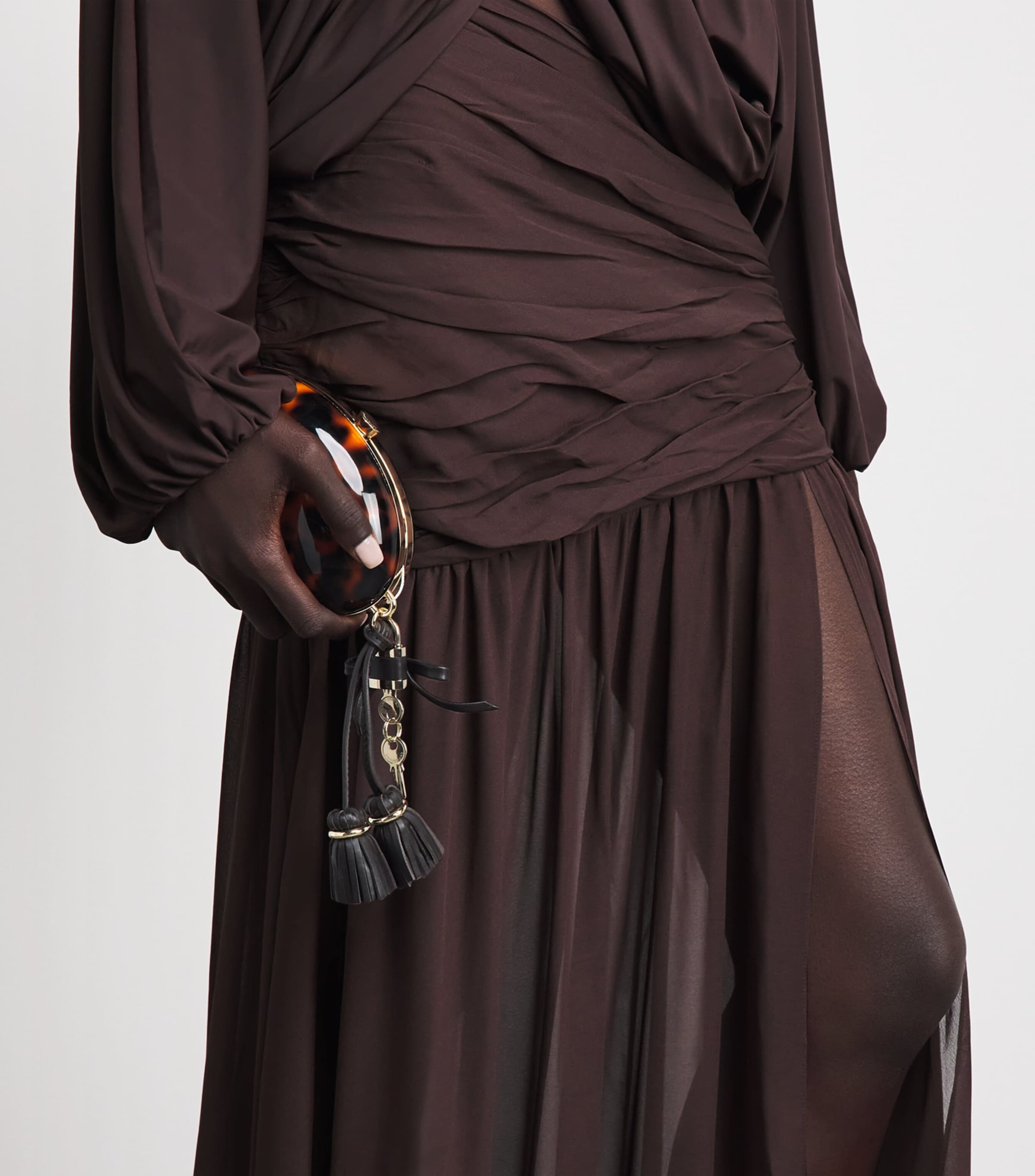 De La Vali Womens Georgette Gathered Amaya Maxi Skirt Umber Brown Image 3