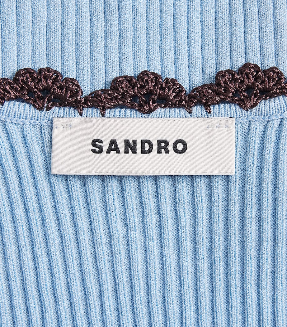 Sandro Paris Womens Crochet-Trim Tank Top Sky Blue Image 6