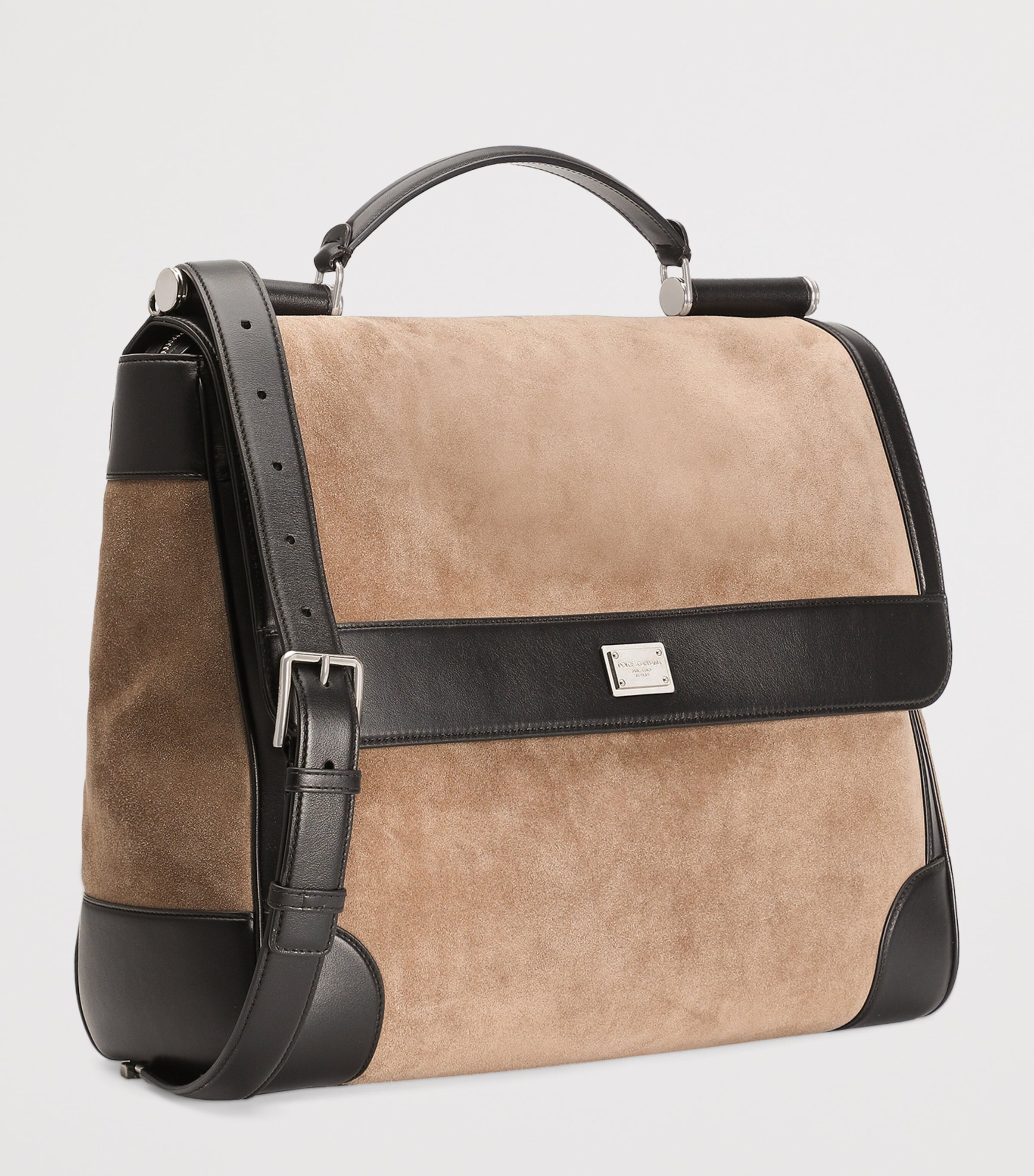 Suede Sicily Top-Handle Bag 8M067-NUT/BLACK Image 3