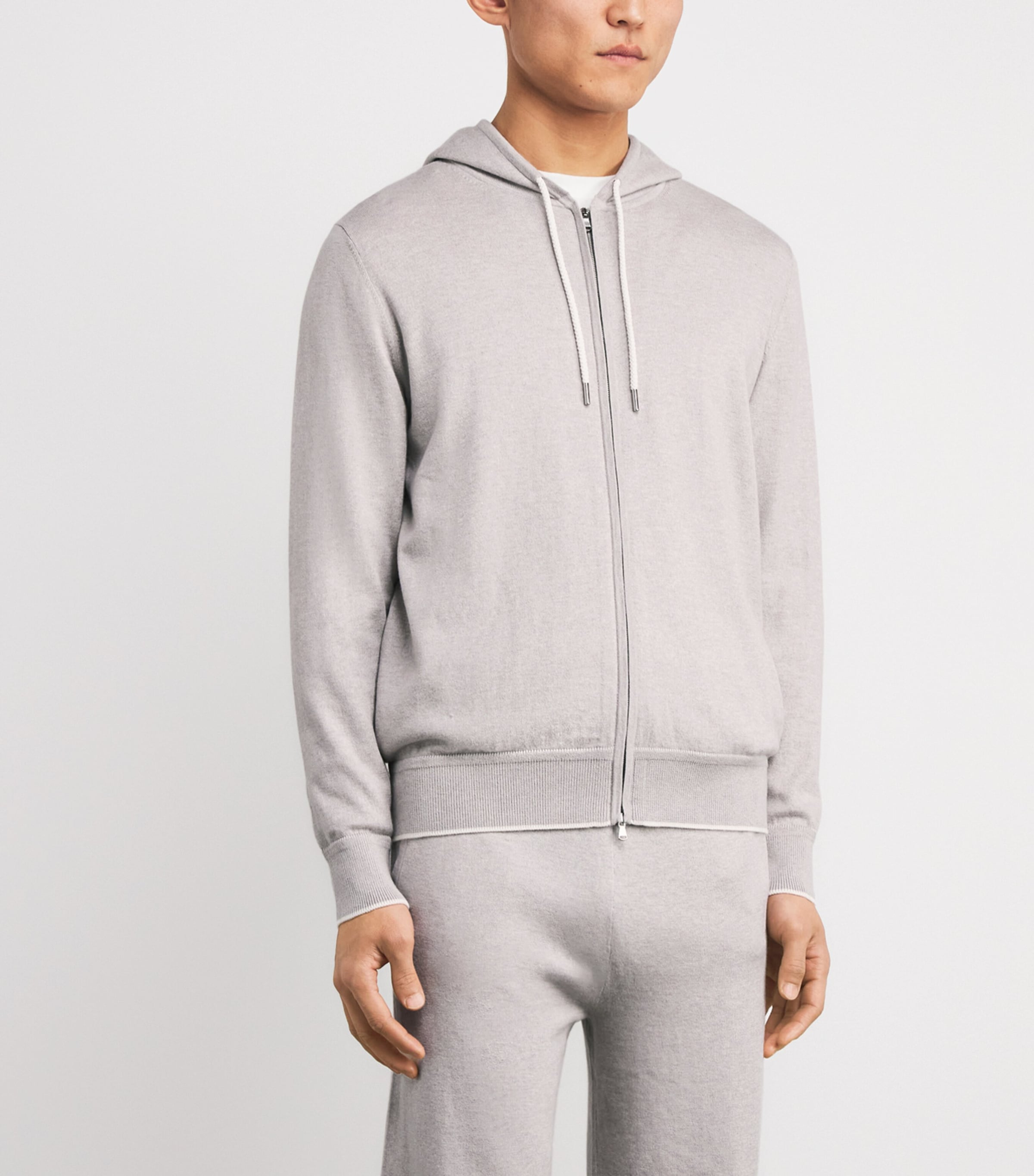 Cotton-Silk-Cashmere Zip-Up Hoodie FUMO GREY NEW IVORY Image 3