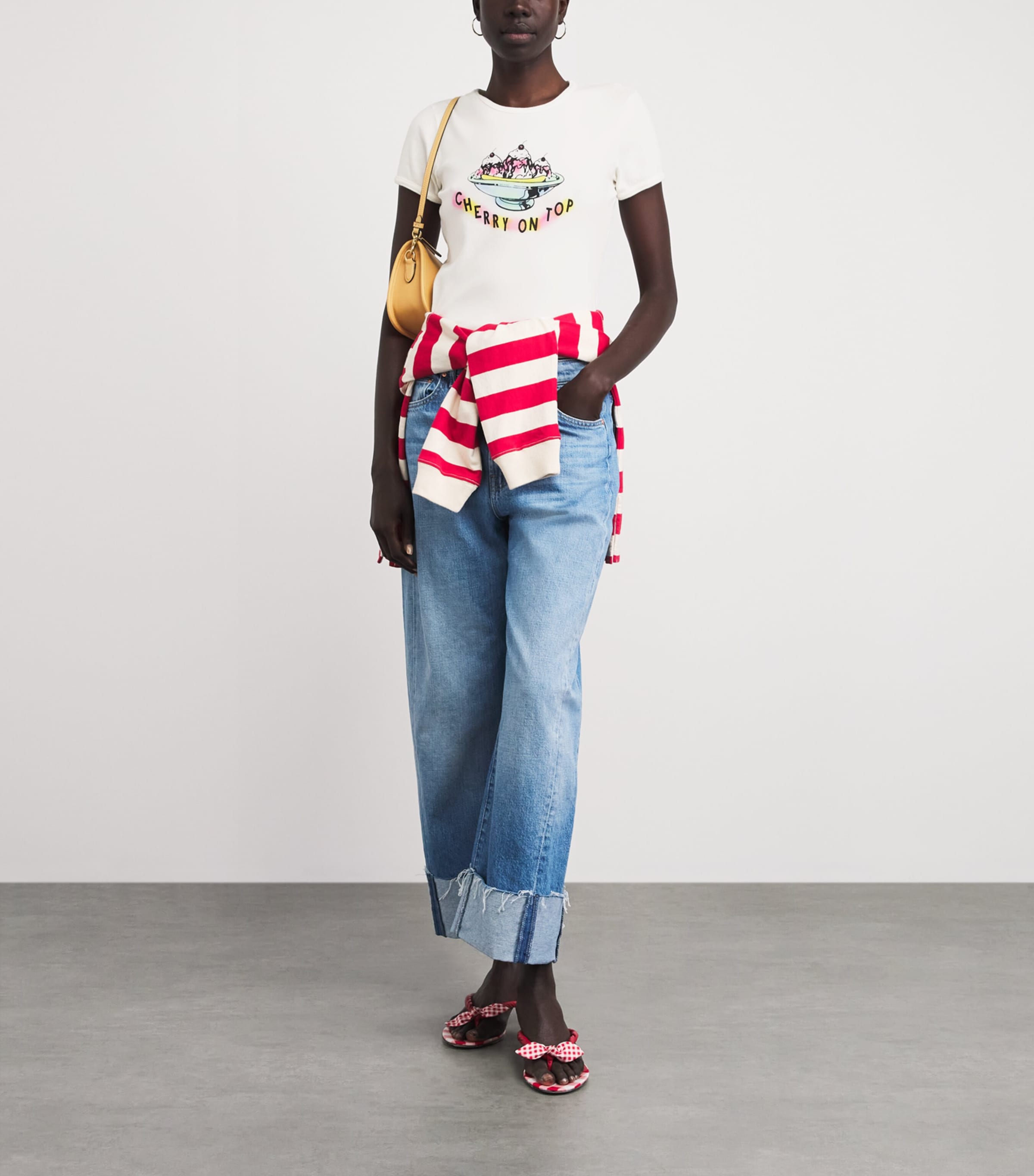 MOTHER Womens Printed The Itty Bitty Ringer T-Shirt Top Cherry On T Image 2