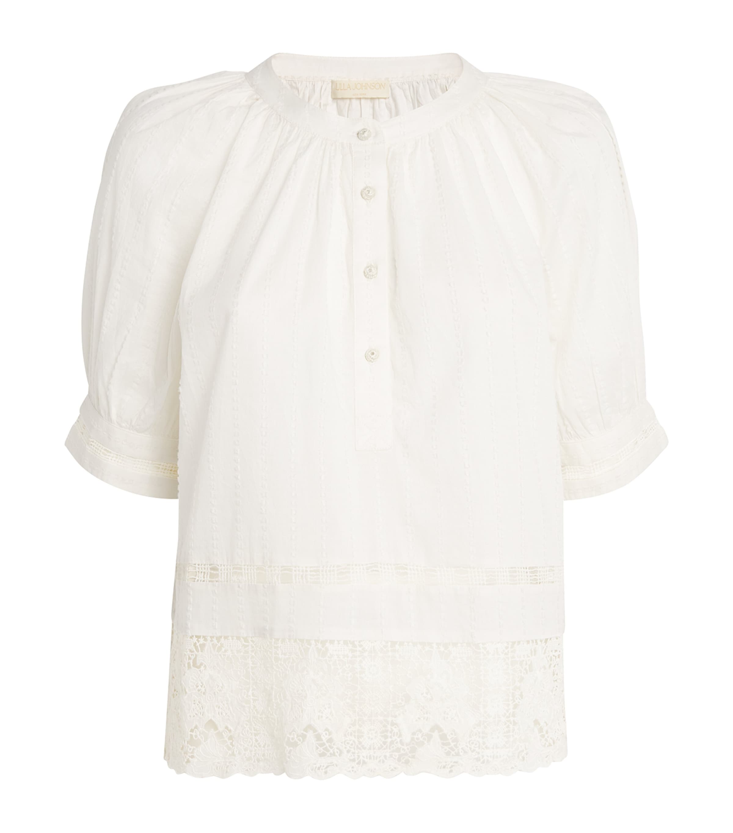 Ulla Johnson Cotton Lace-trim Faye Blouse In Navy
