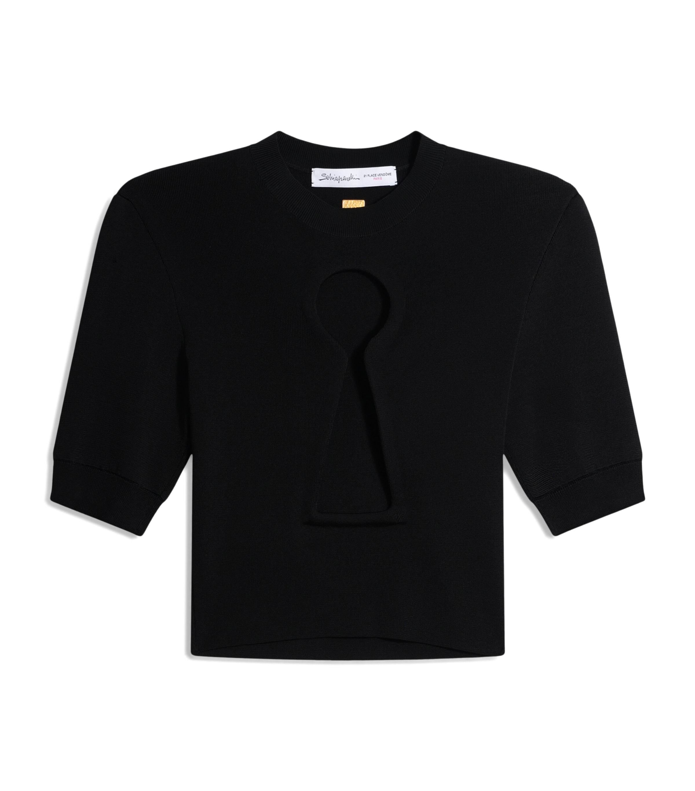 Schiaparelli Womens Knitted Keyhole Cropped T-Shirt Black Image 1