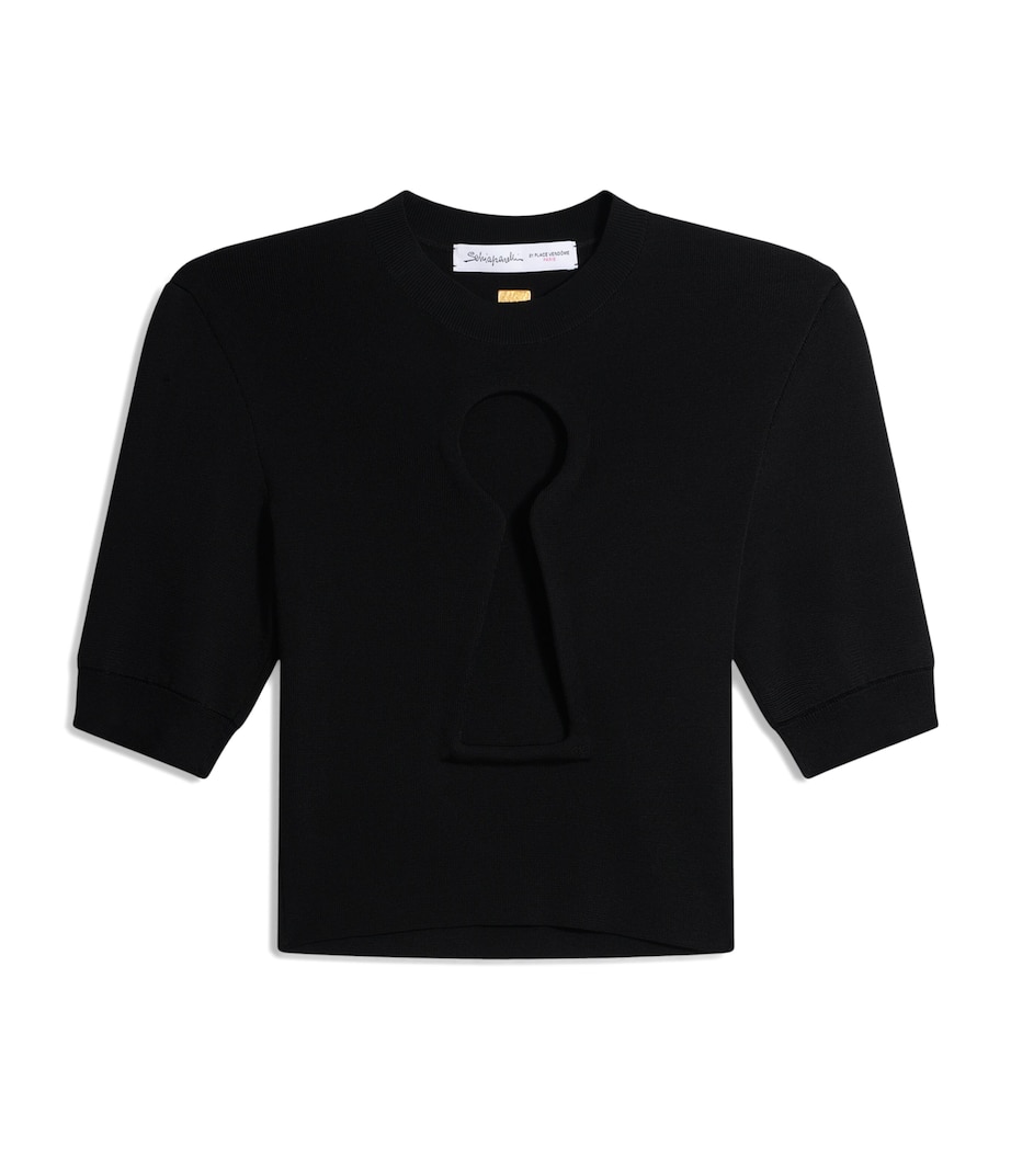 Schiaparelli Womens Knitted Keyhole Cropped T-Shirt Black Image 1