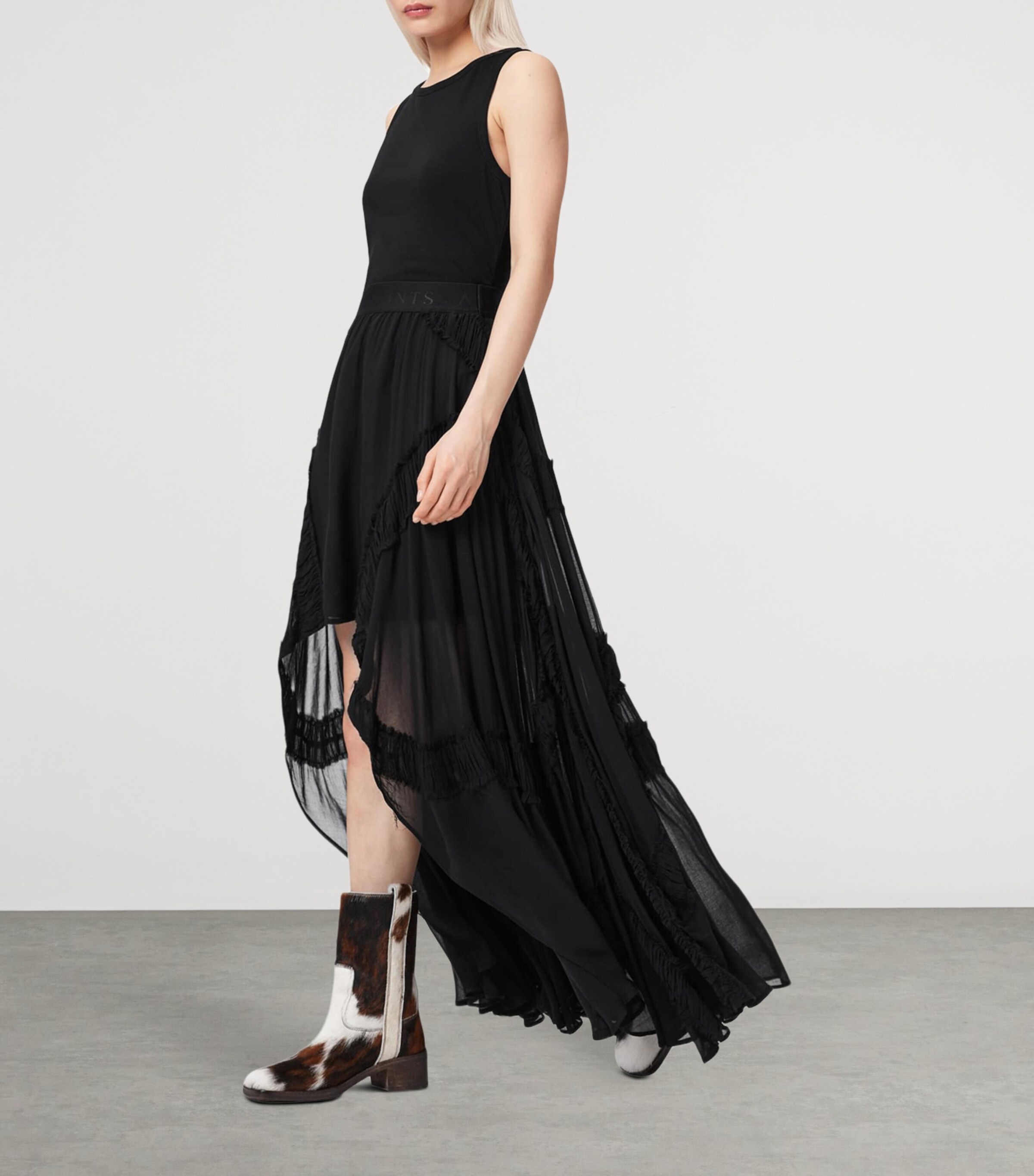 AllSaints Womens Ruched Asymmetric Dorina Maxi Skirt Black Image 6