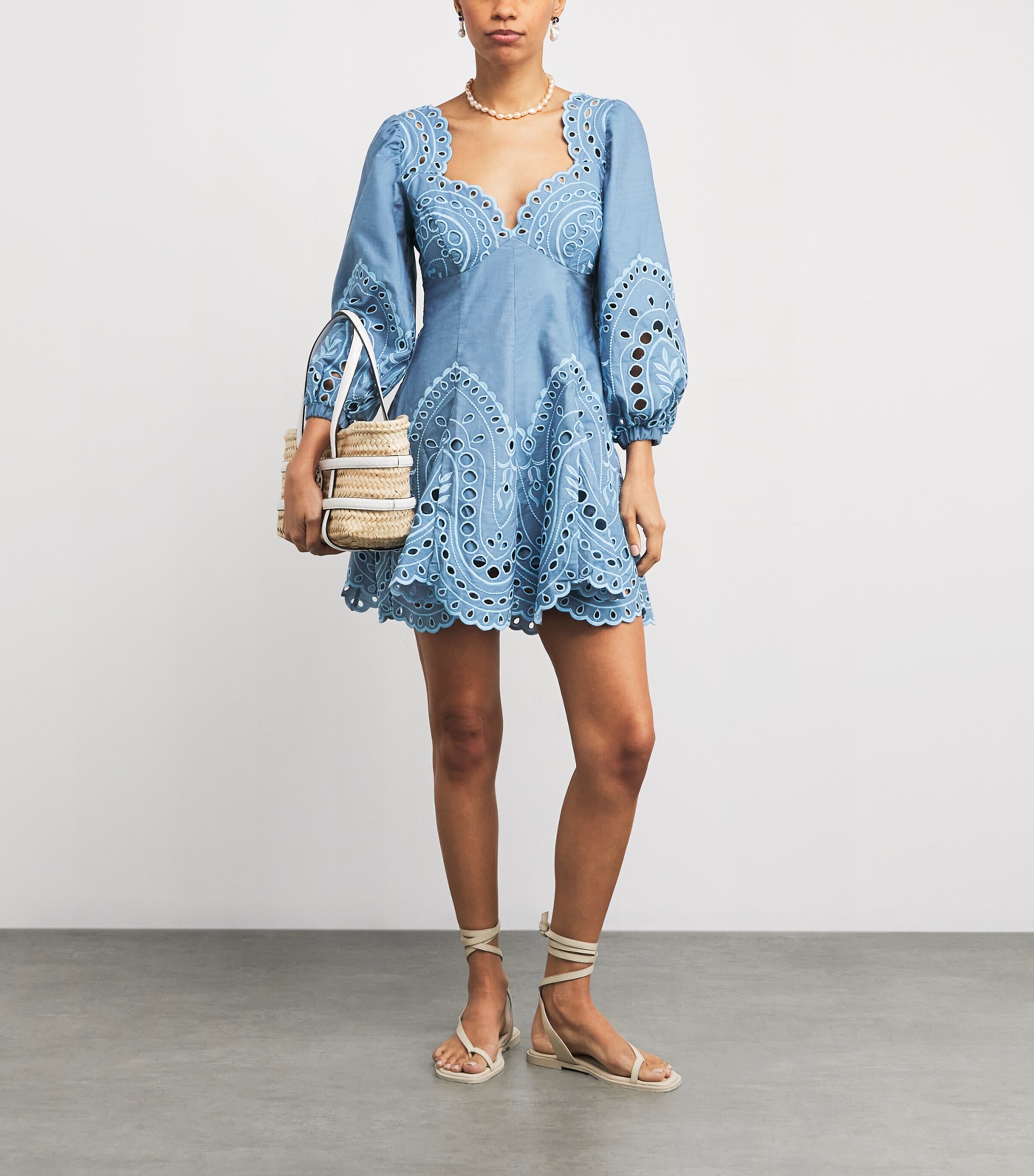 Charo Ruiz Ibiza Womens Cotton-Blend Esmare Mini Dress Blue Sealace Image 2