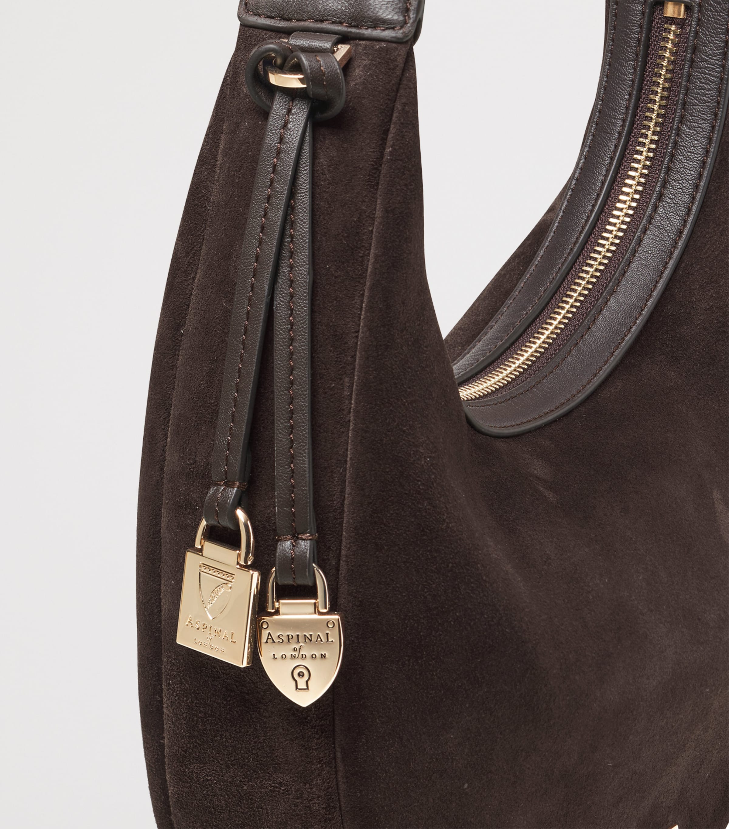 Aspinal Of London Small Suede Hudson Crescent Shoulder Bag Chocolate Image 5