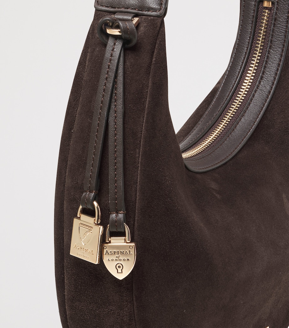 Small Suede Hudson Crescent Shoulder Bag CHOCOLATE Image 5