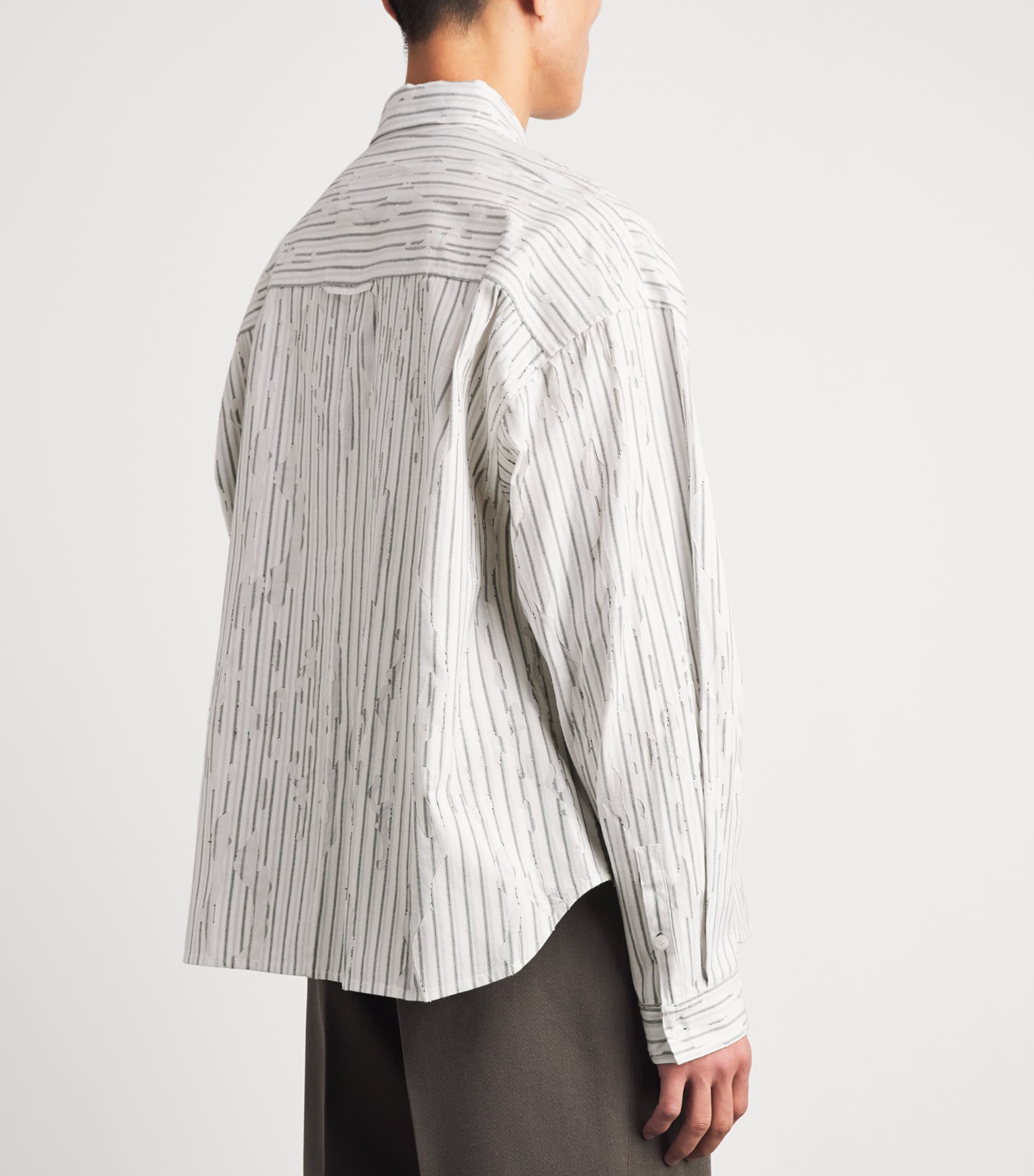 Represent Mens Cotton Stripe Teared Shirt Flat White Image 4