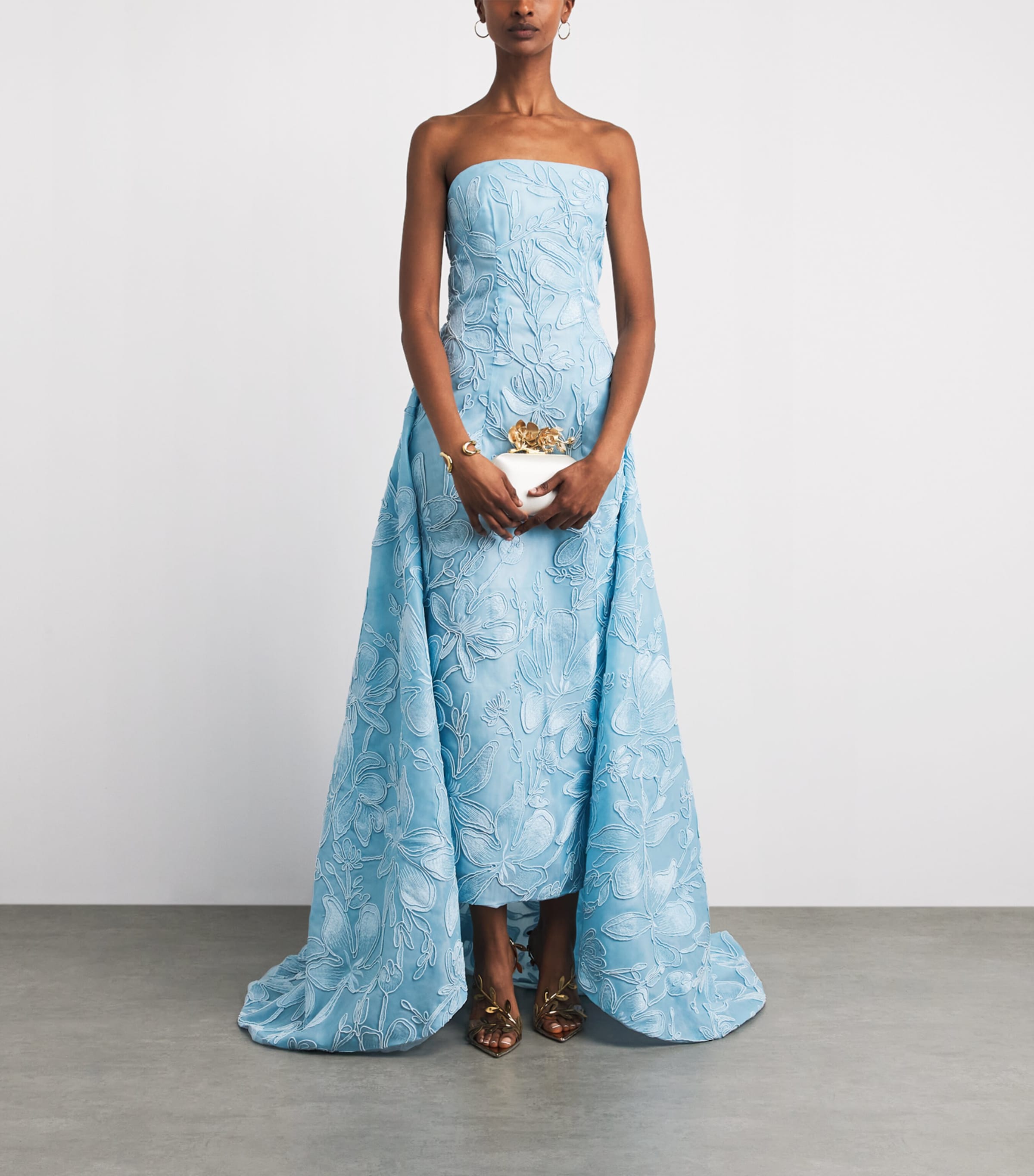 Monique Lhuillier Womens Floral Corded Column Gown Sky Image 2