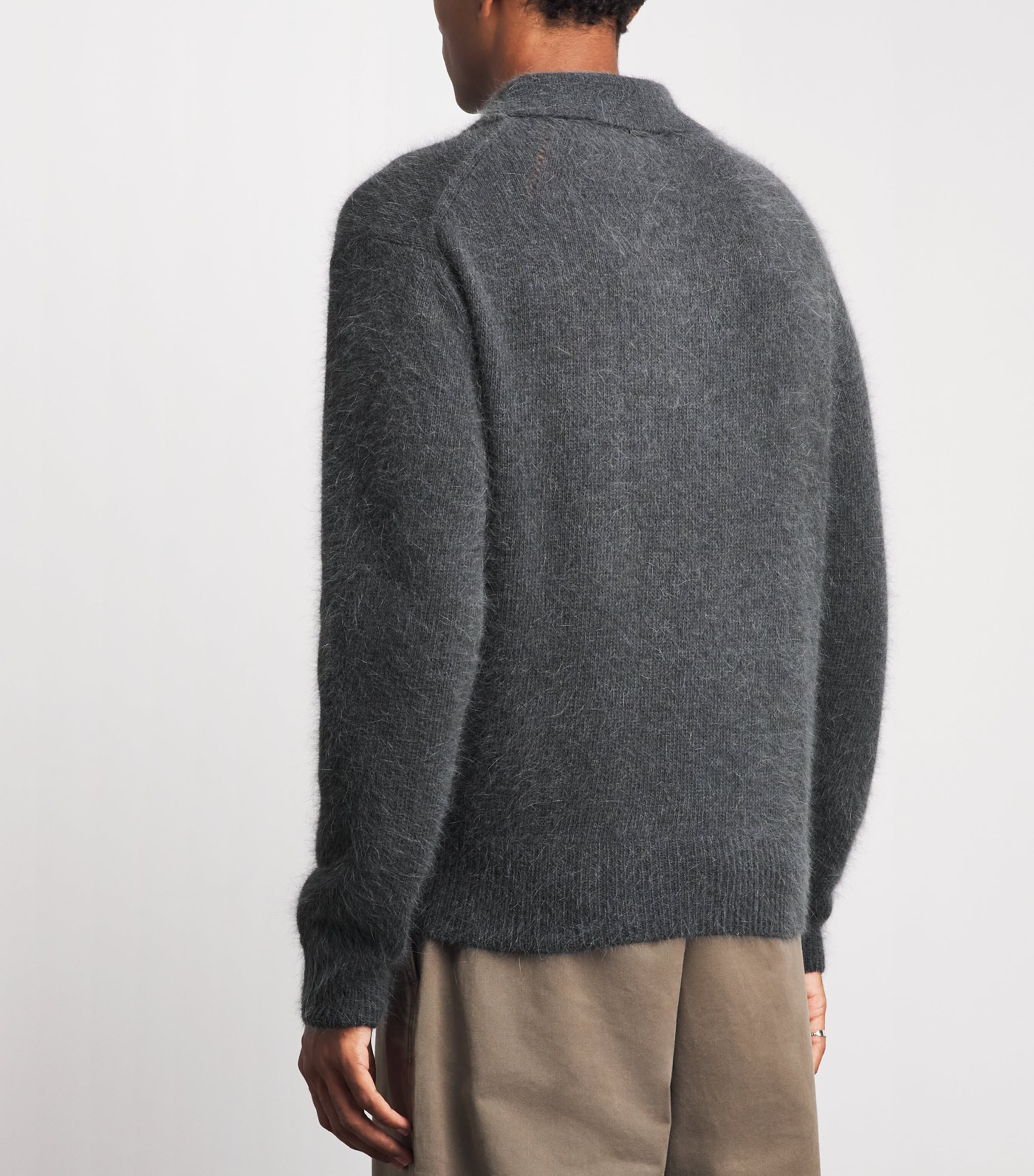 System Mens Wool Long-Sleeve Polo Shirt Black Grey Image 5
