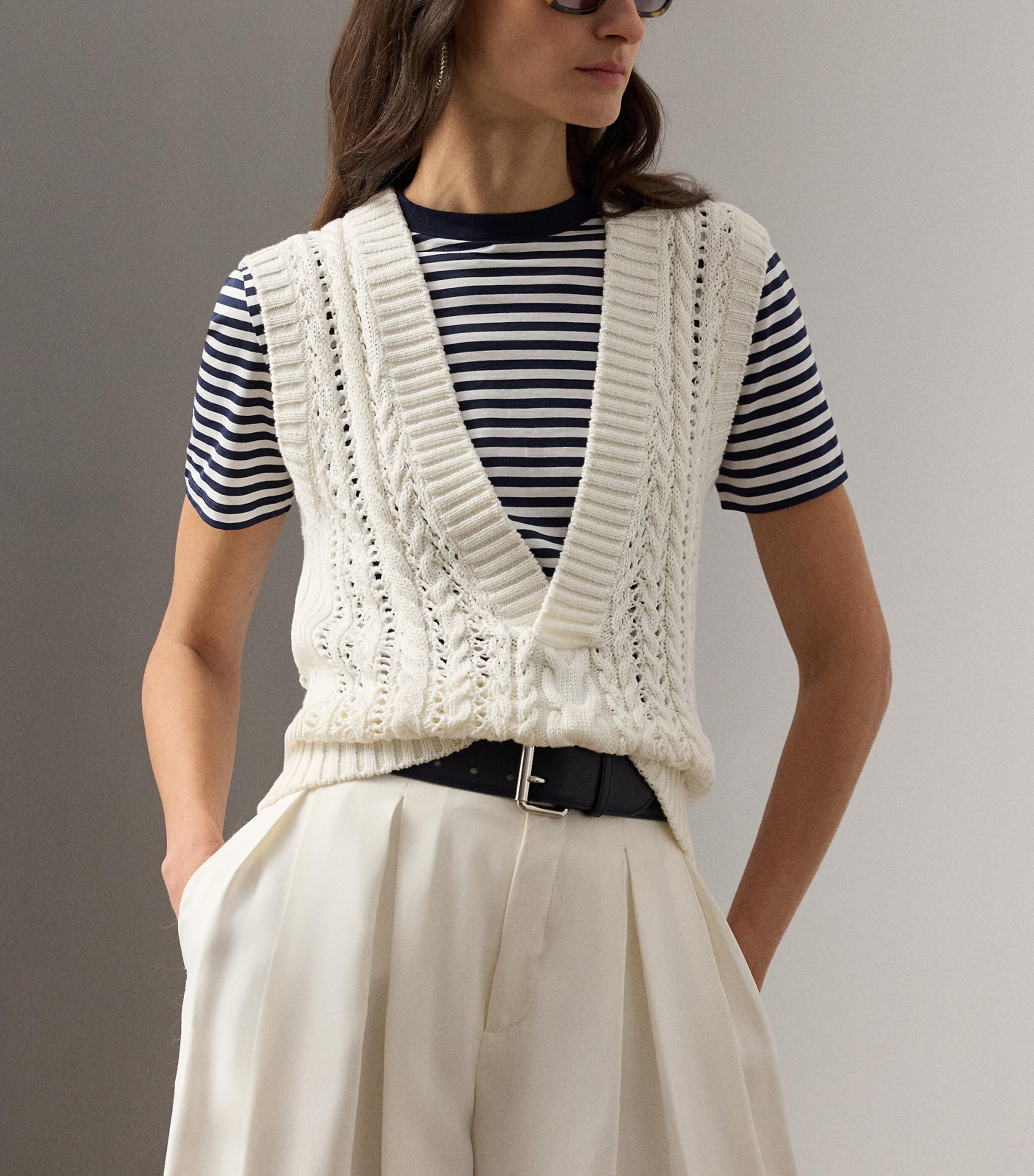 Cotton-Silk Cable-Knit Sweater Vest NATURAL-101 Image 4