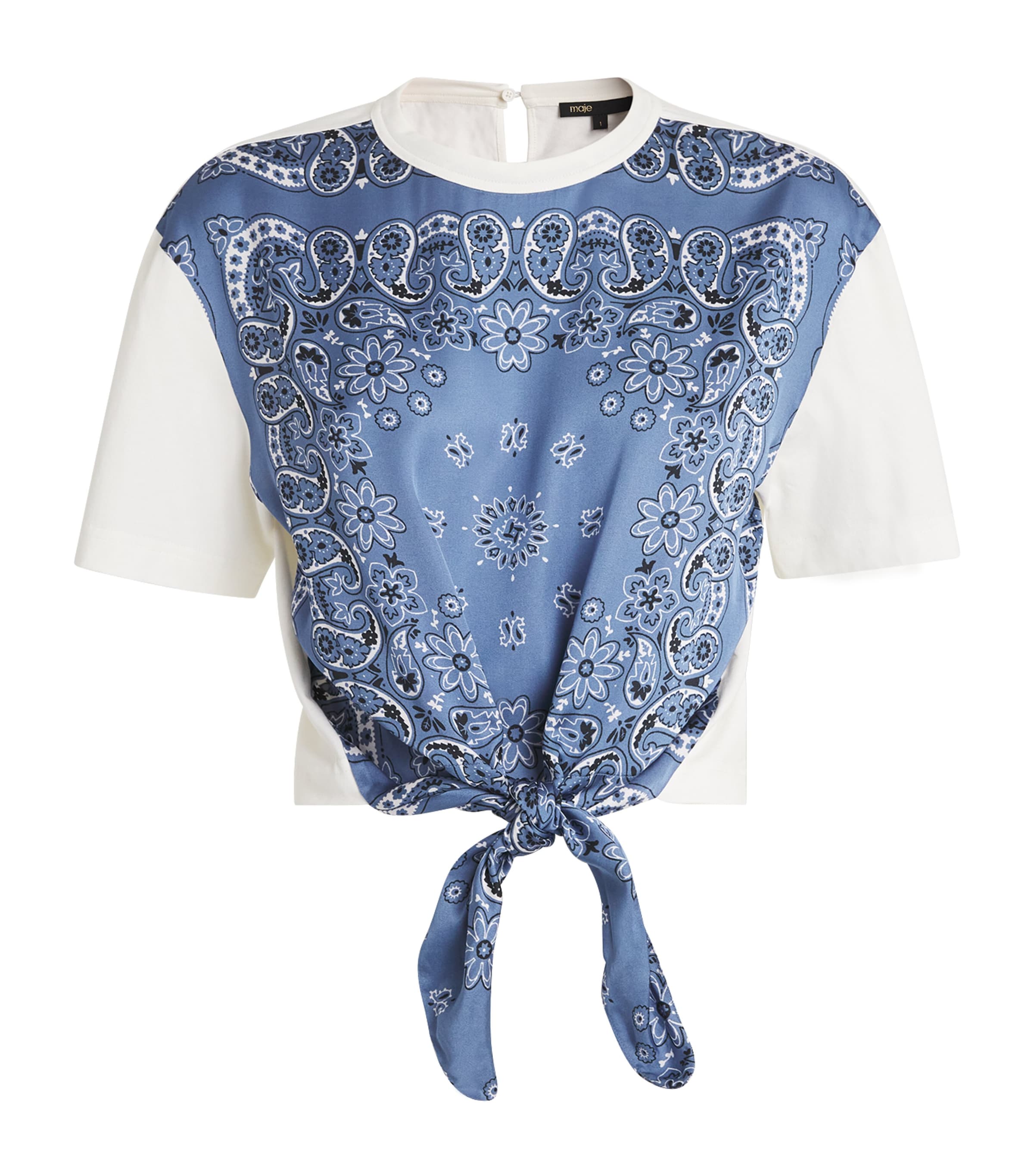 Maje Tie-front T-shirt With Print In Blue