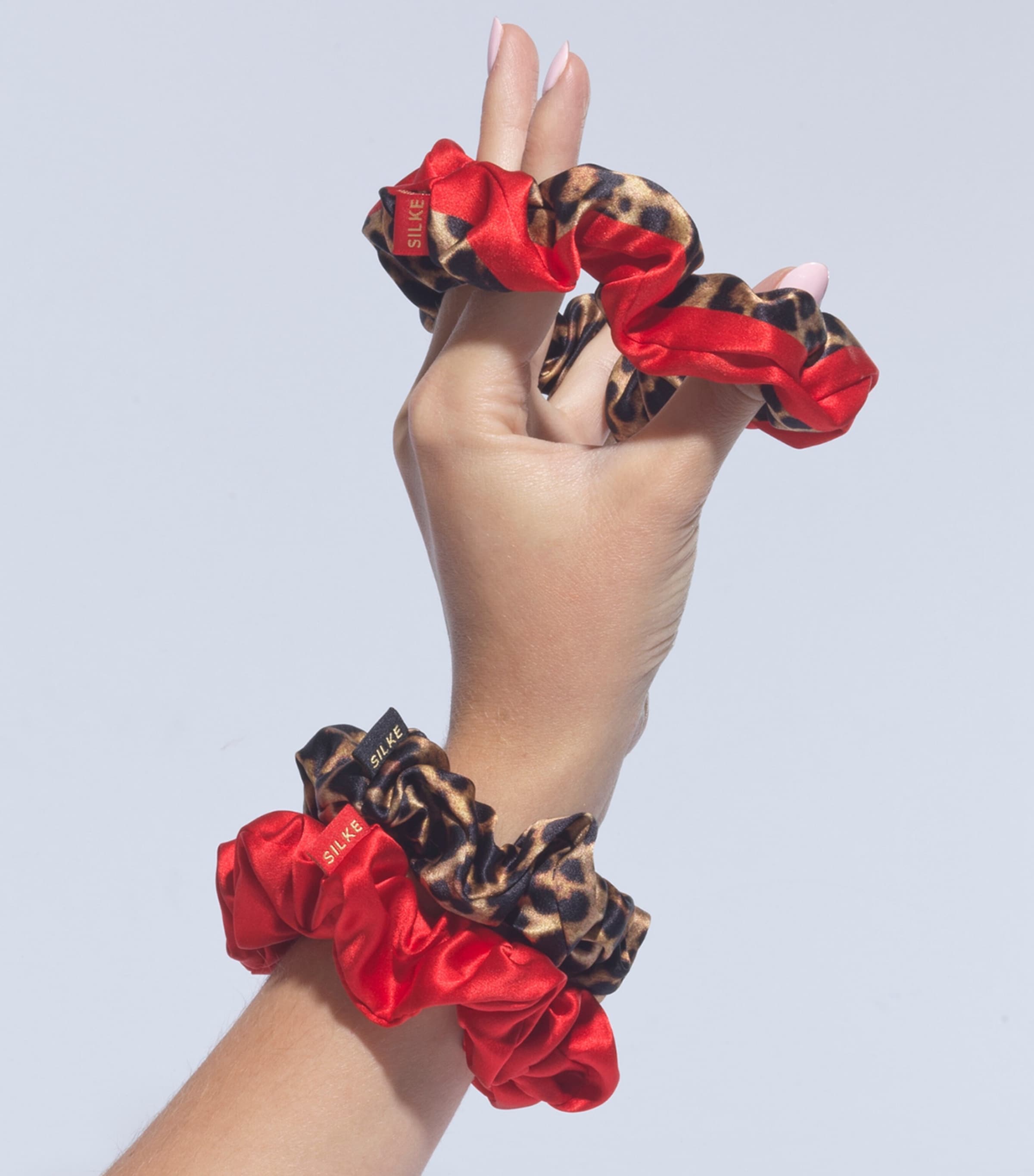 Mulberry Silk Hair Scrunchies (Set of 3) LEOPARD RED Image 3