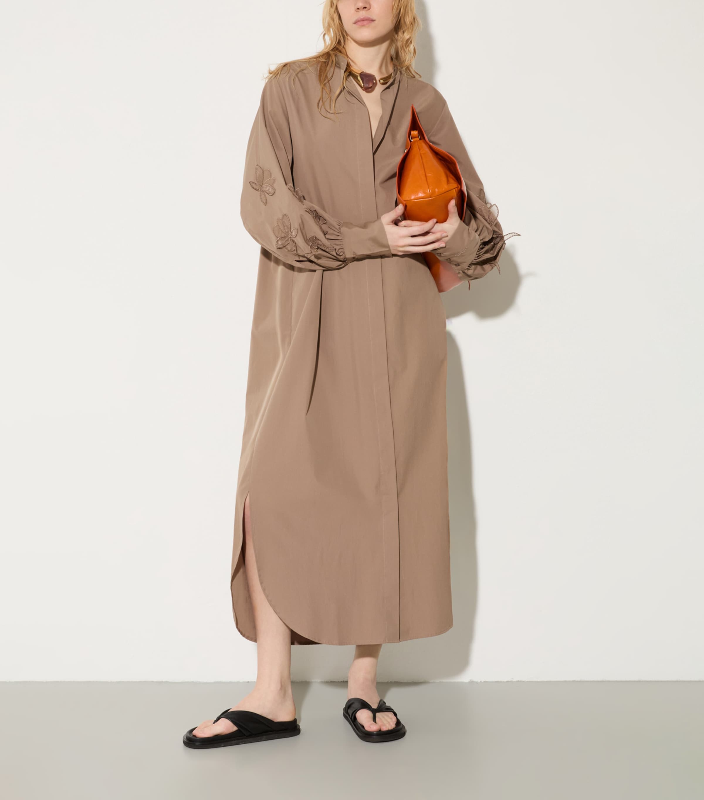 Cotton Appliqué Midi Dress COCOA Image 4