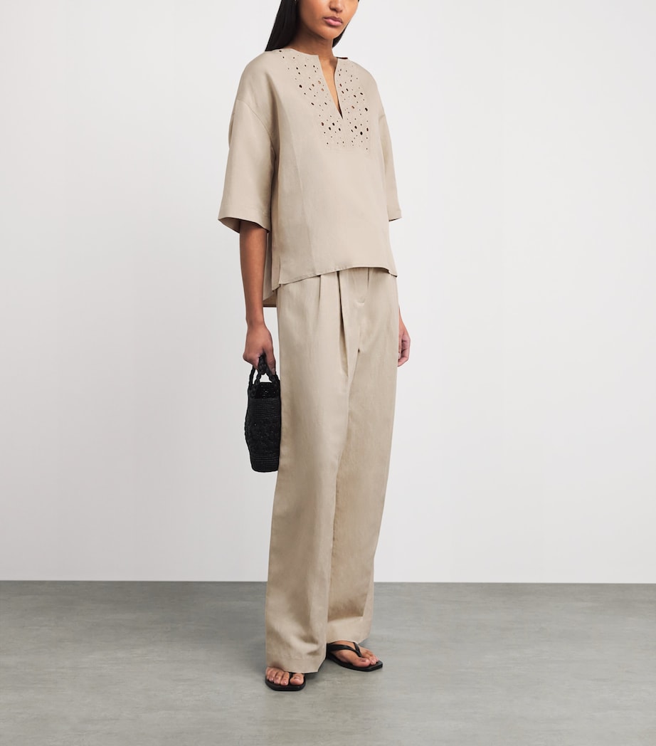 Yves Salomon Womens Silk-Linen Embroidered Top Image 2