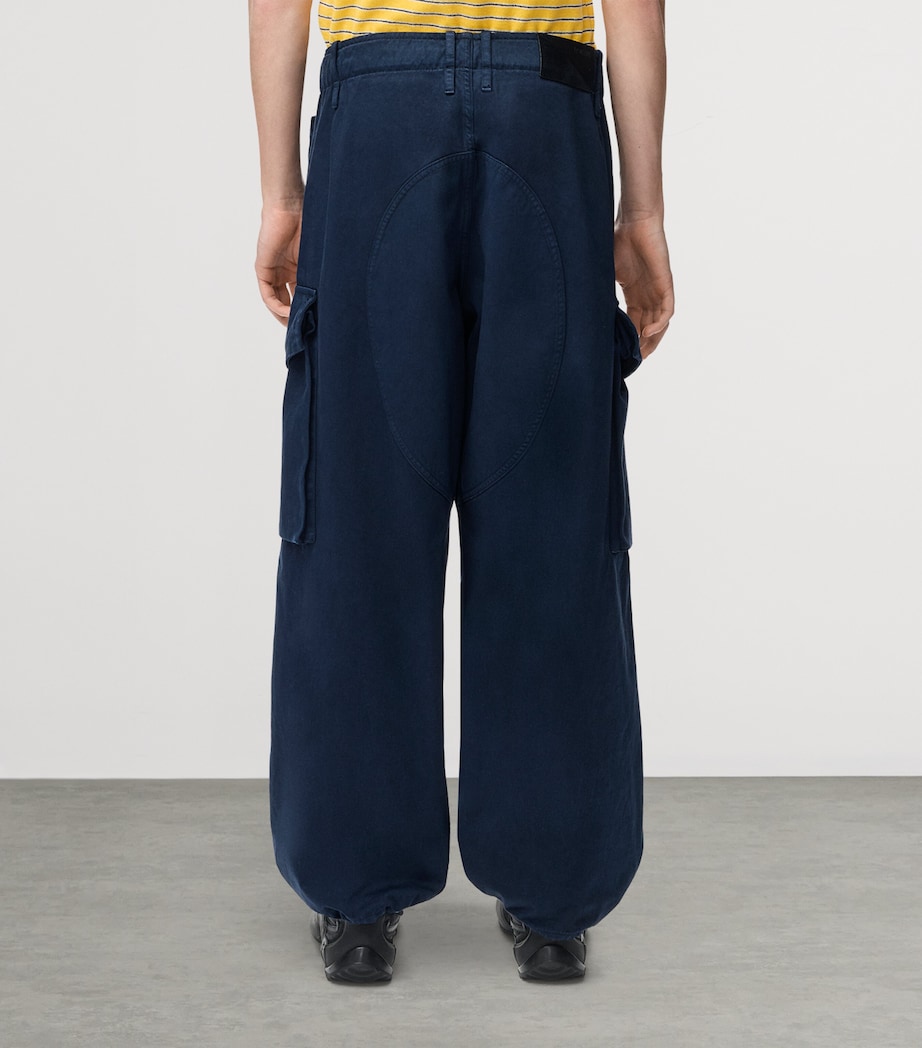 LOEWE Mens Cotton Pleated Cargo Trousers Dark Navy Image 4