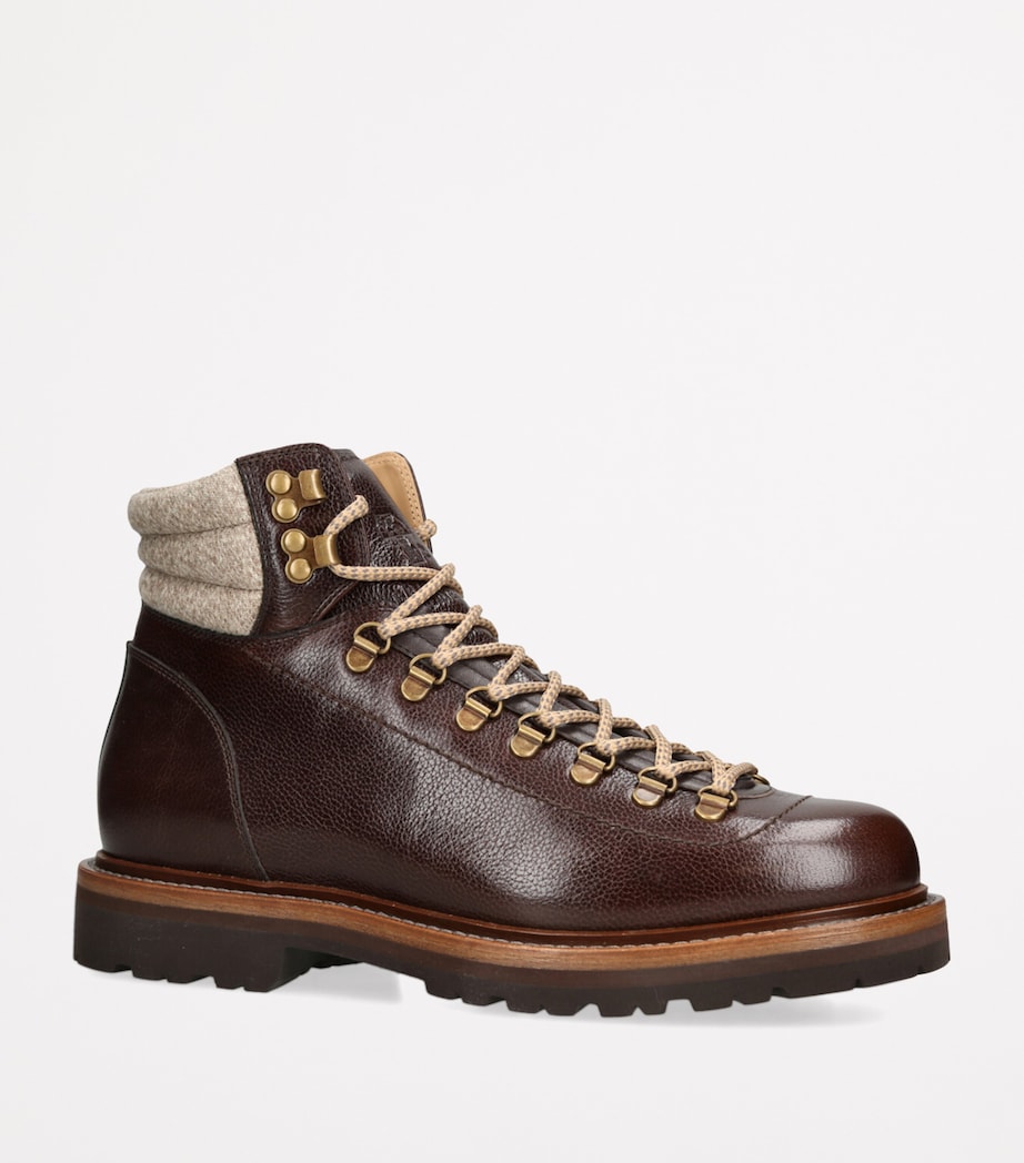 Leather Wool-Trim Mountain Boots DARK BROWN Image 3