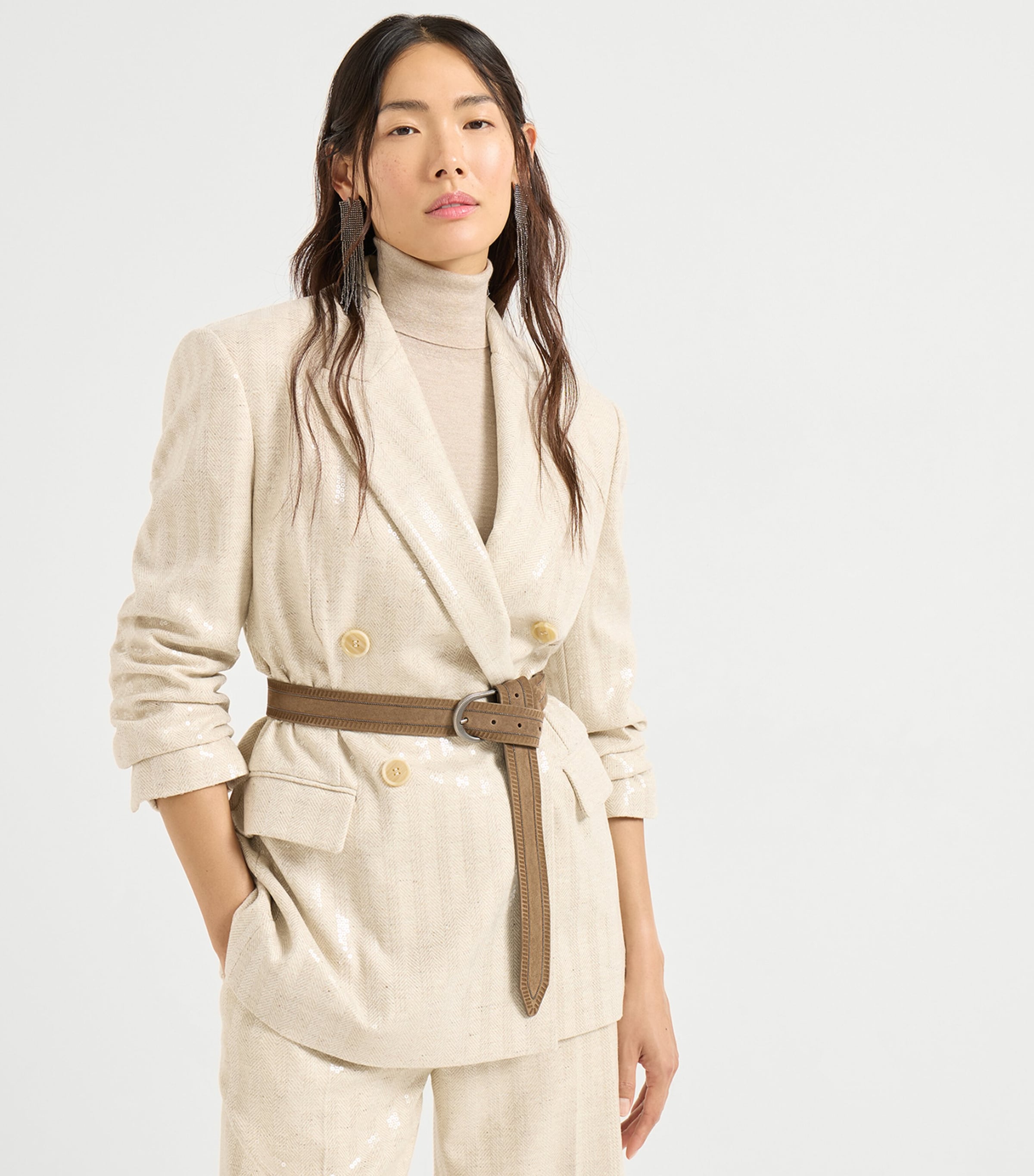 Wool-Cashmere Dazzling Chevron Blazer C810 Image 5