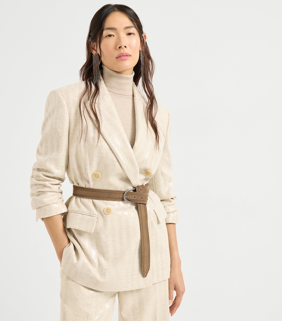 Wool-Cashmere Dazzling Chevron Blazer C810 Image 5