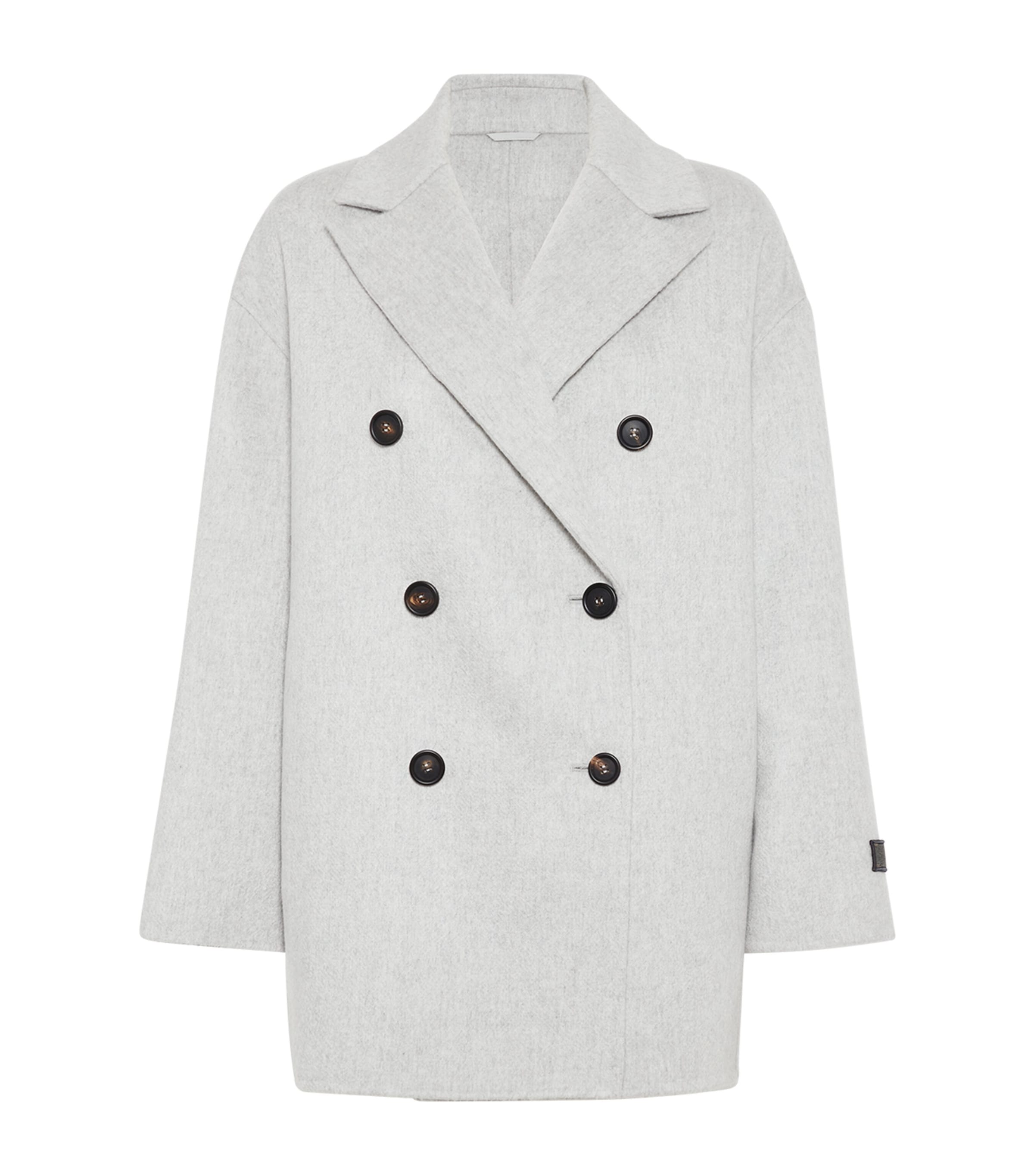 Brunello Cucinelli Cashmere Double-breasted Peacoat In Gray