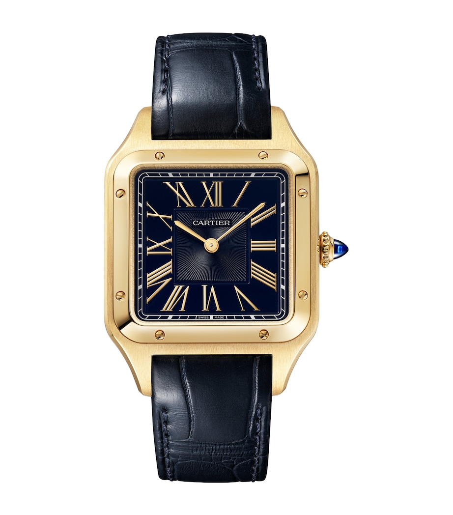 Cartier Large Yellow Gold Santos-Dumont Watch 43.5mm Blue Image 1